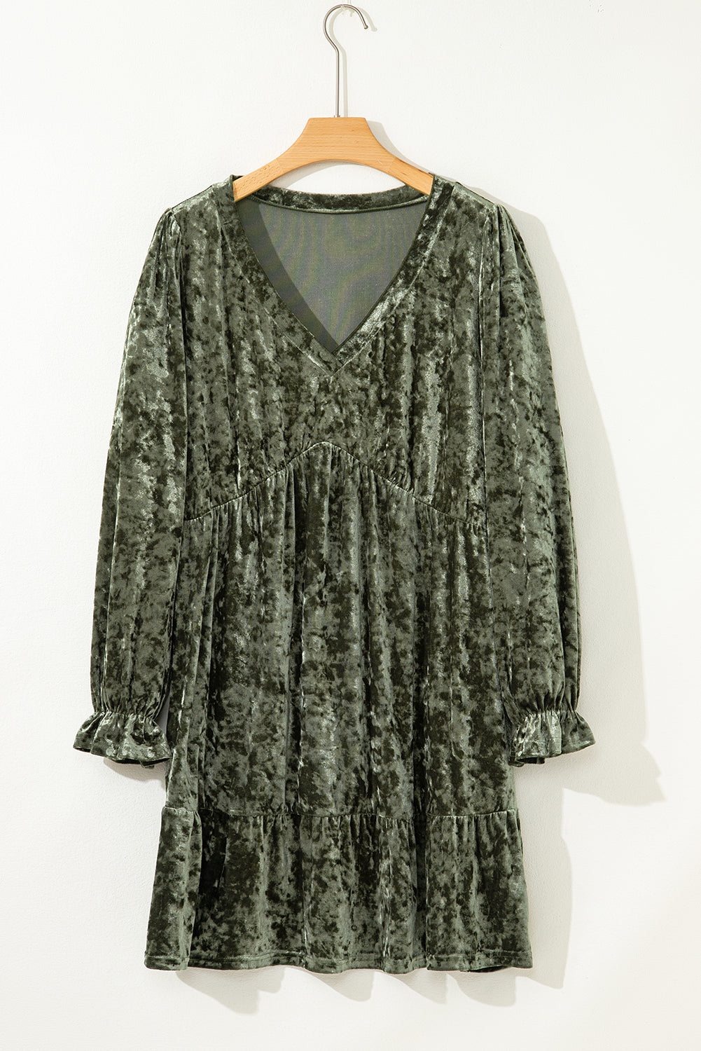 Plus Size Velvet Babydoll Mini Dress with Puff Sleeve - eAura