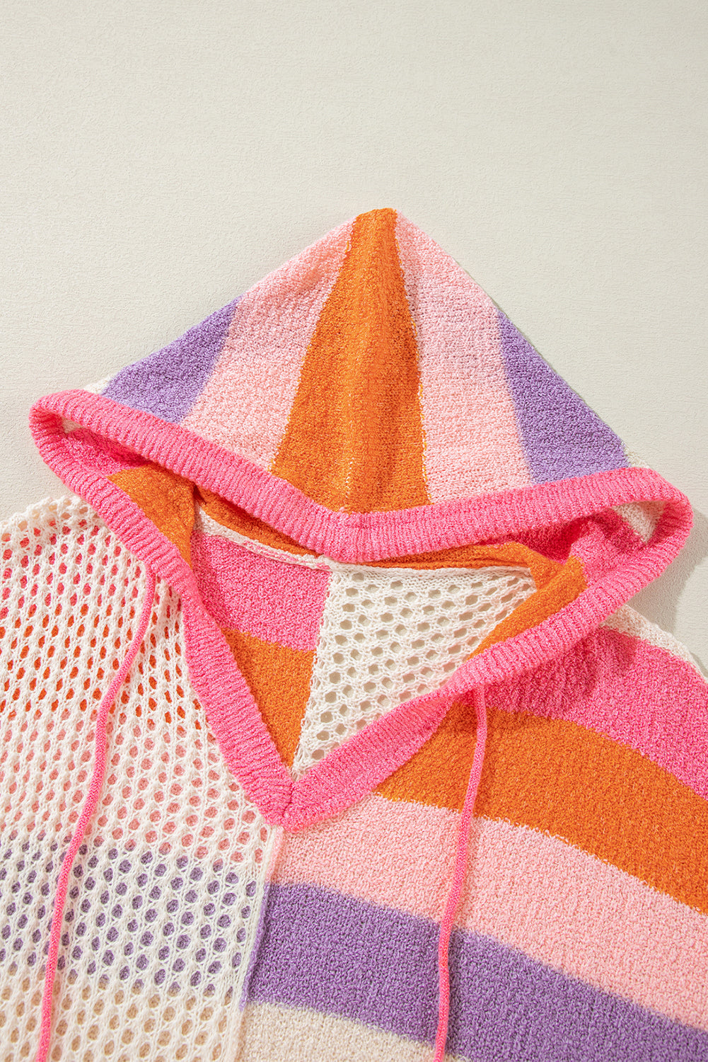 Beige Oversized Colourblock V Neck Hooded Sweater eAura