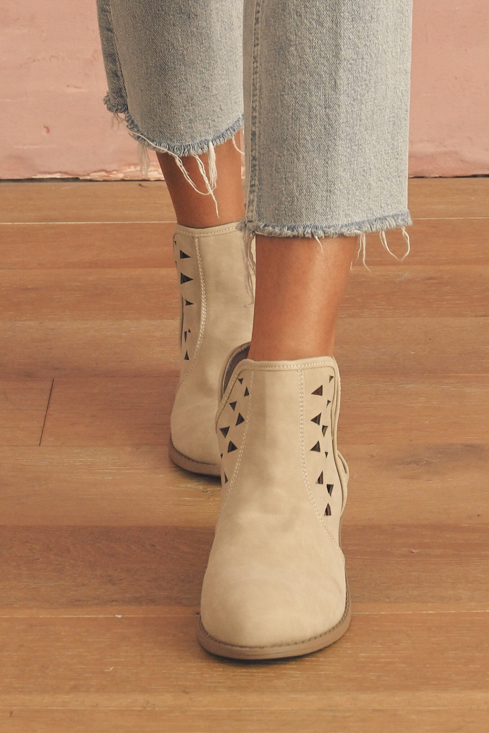 Parchment Cut Out Suede Pointed Toe Heeled Ankle Boots - eAura