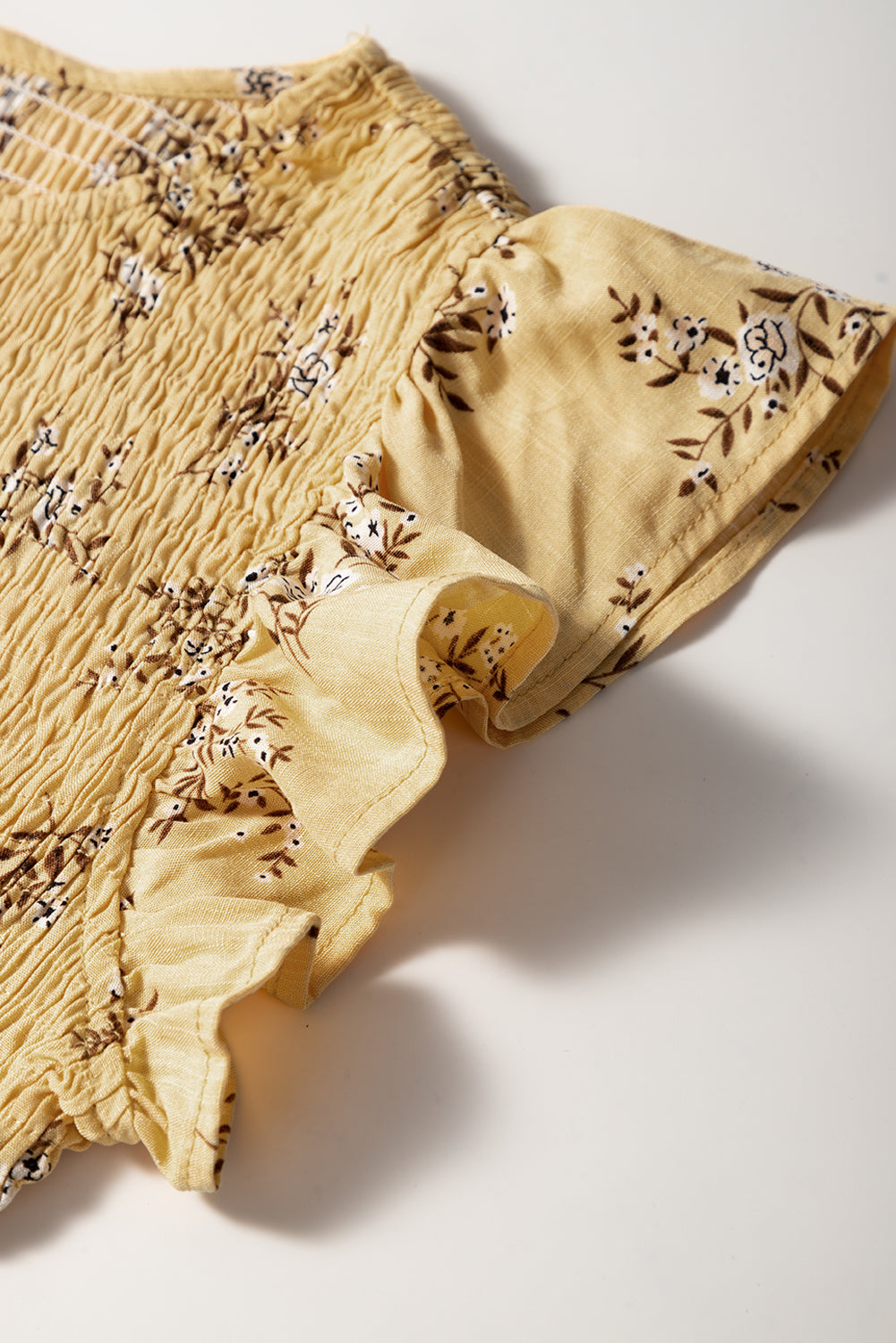 Yellow Boho Floral Print Ruffle Smocked Flowy Summer Dress eAura