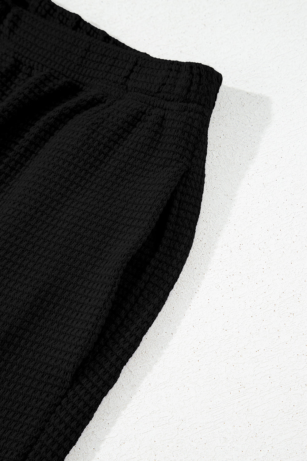 Black Solid Colour Textured Buttoned Shirt and Casual Trousers Set eAura
