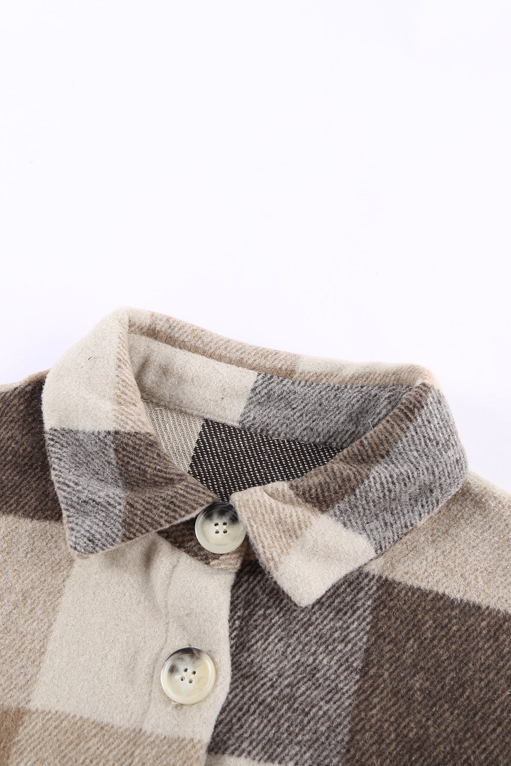 Khaki Plaid Colour Block Buttoned Long Sleeve Jacket with Pocket Beagle Boutique Fashion Outlet