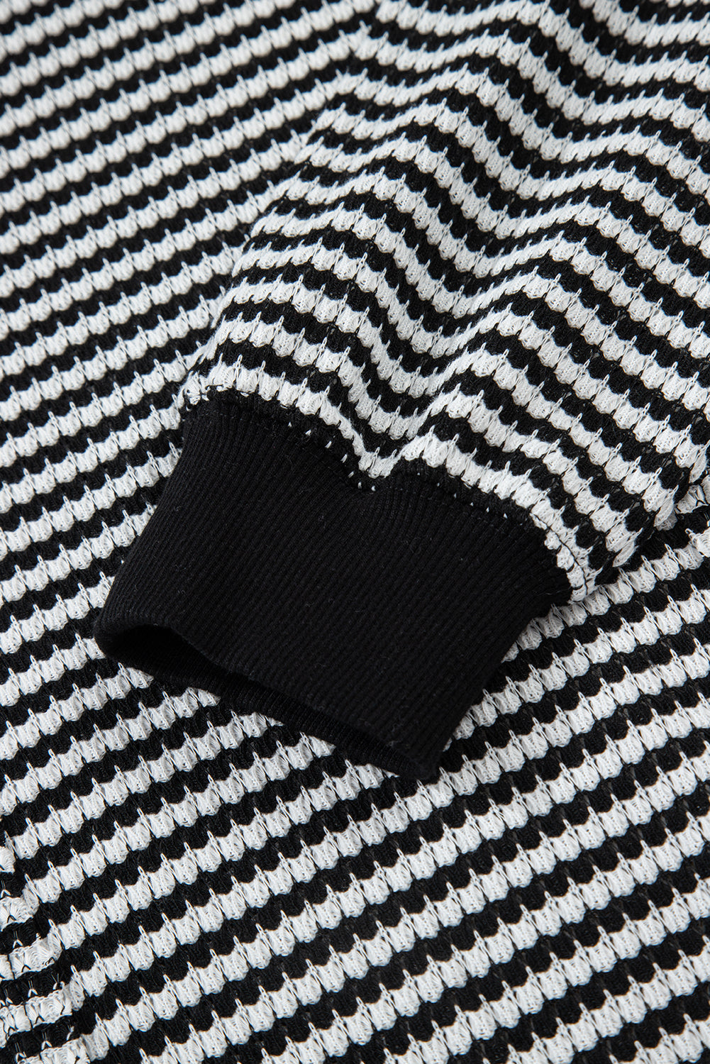 Stripe Ribbed Trim Drop Shoulder Long Sleeve Oversize Top - eAura