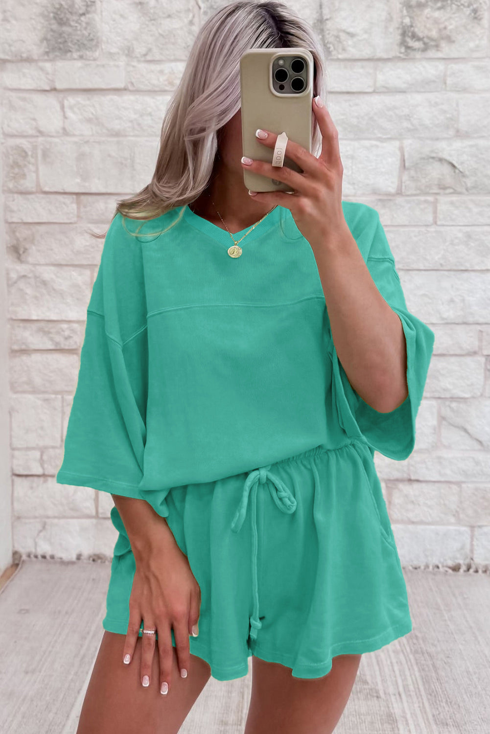 Baggy V Neck Half Sleeve Tee and Shorts Co-ord Set eAura