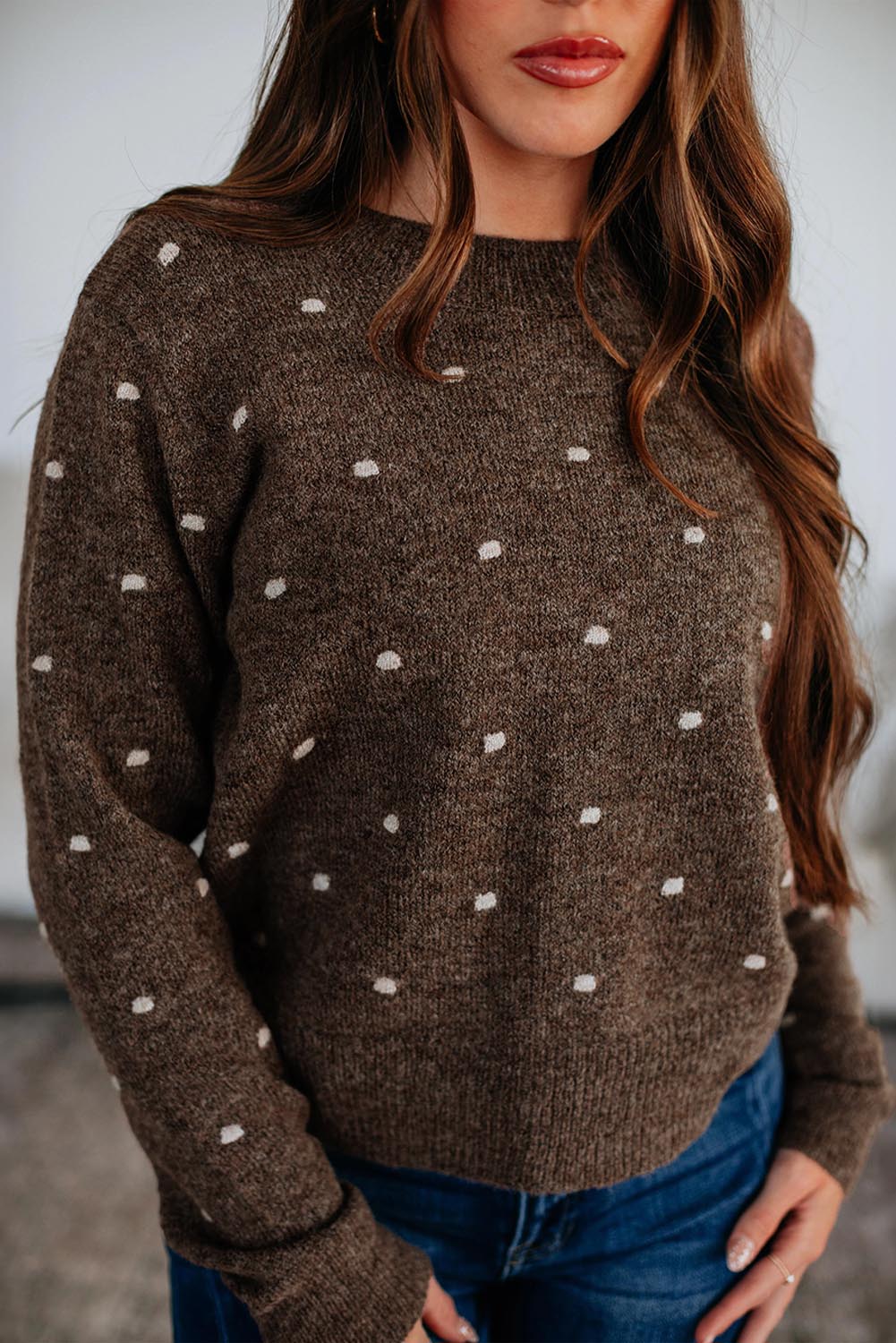 Dot Pattern Sweater Ribbed Edge - eAura