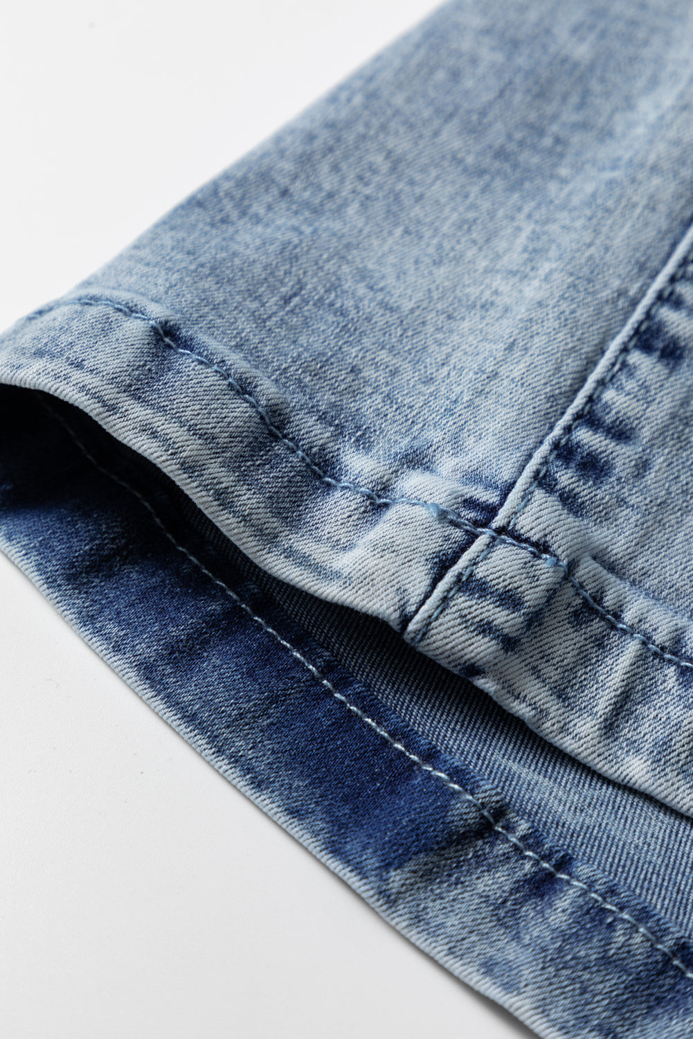 Acid Wash Exposed Seam Drawstring Elastic Waistband Jeans - eAura