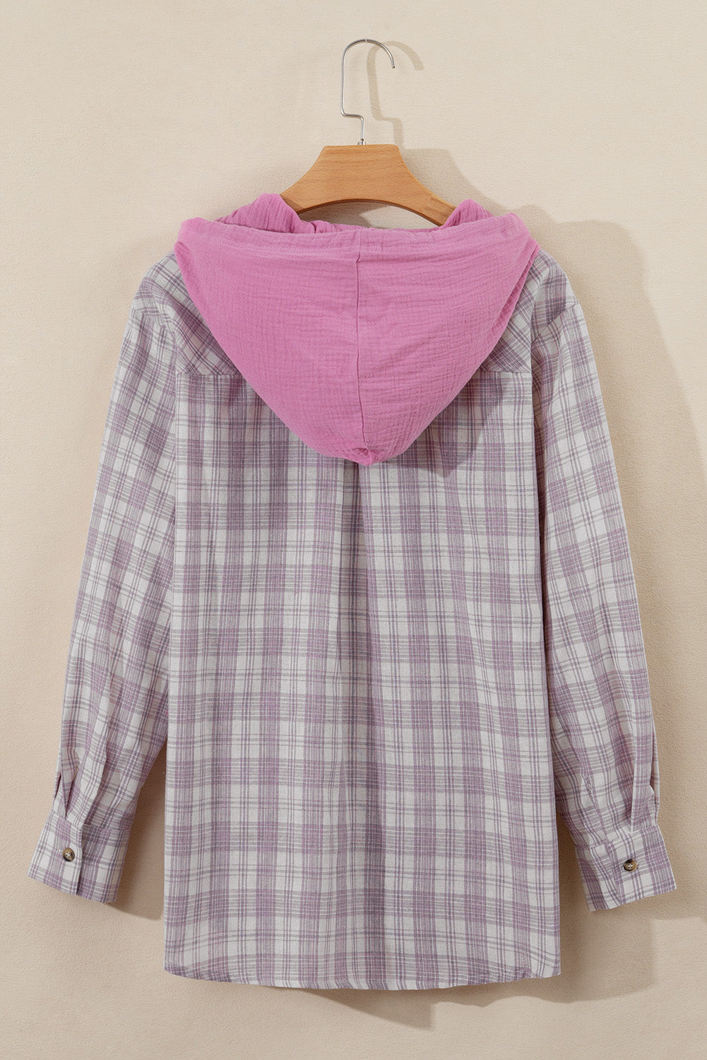 Black Checkered Print Loose Fit Buttoned Hooded Shacket eAura