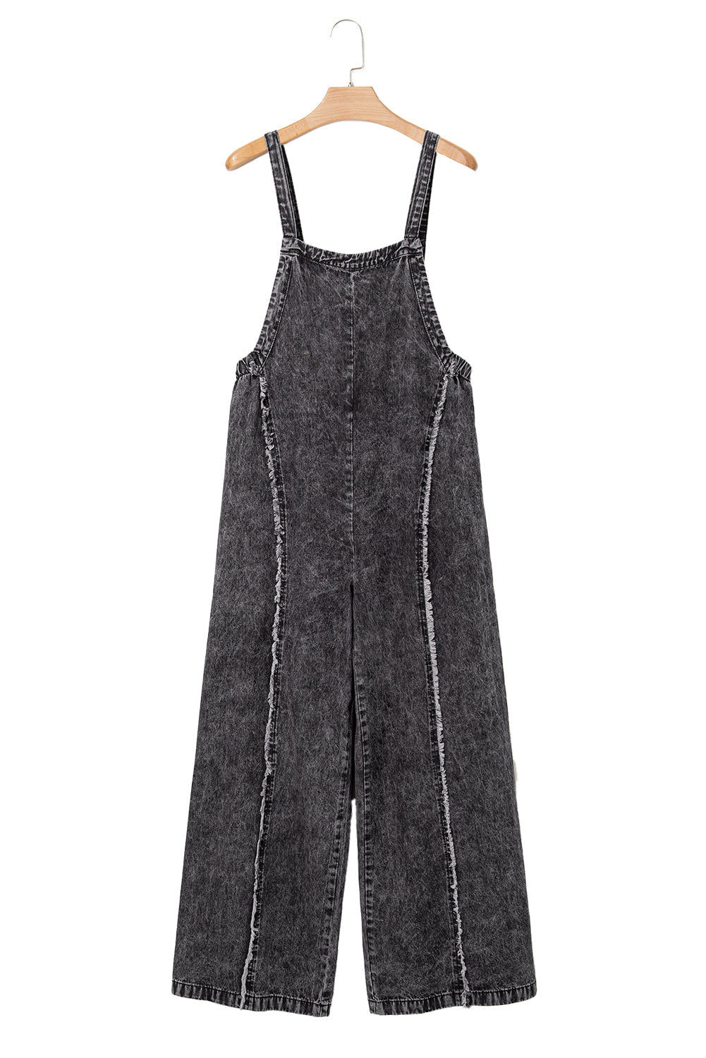 Dark Grey Light Wash Frayed Exposed Seam Wide Leg Denim Overall eAura