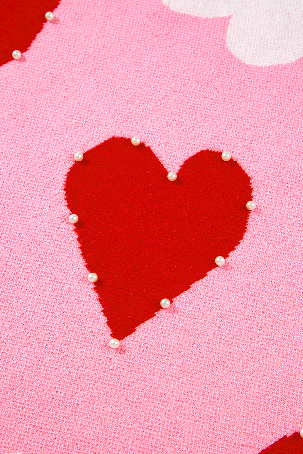 Pink Pearl Embellished Heart Pattern Sweater - eAura