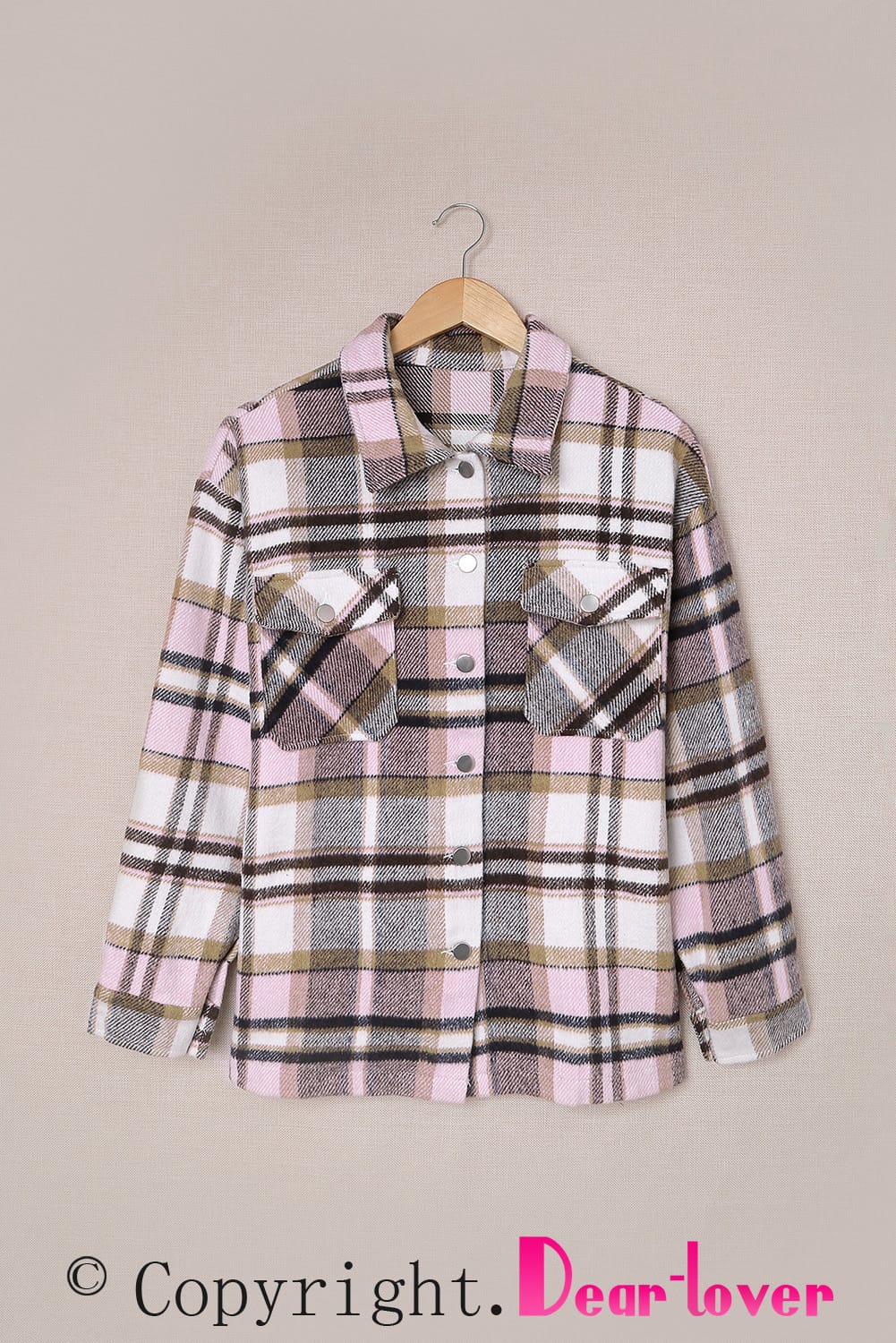 Pink Geometric Plaid Print Pocketed Shacket Beagle Boutique Fashion Outlet