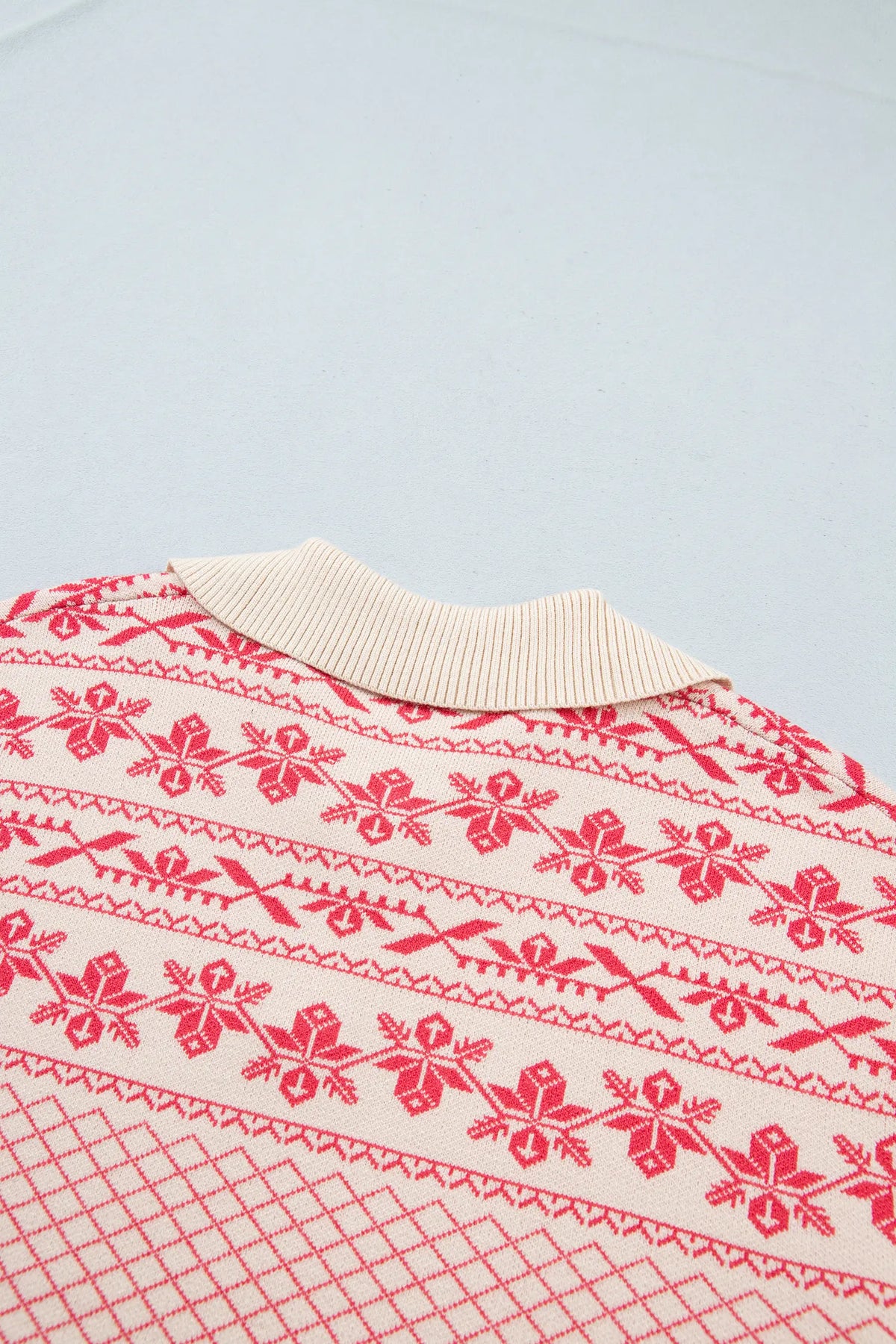 Cozy Abstract Print Button Stand Neck Casual Sweater