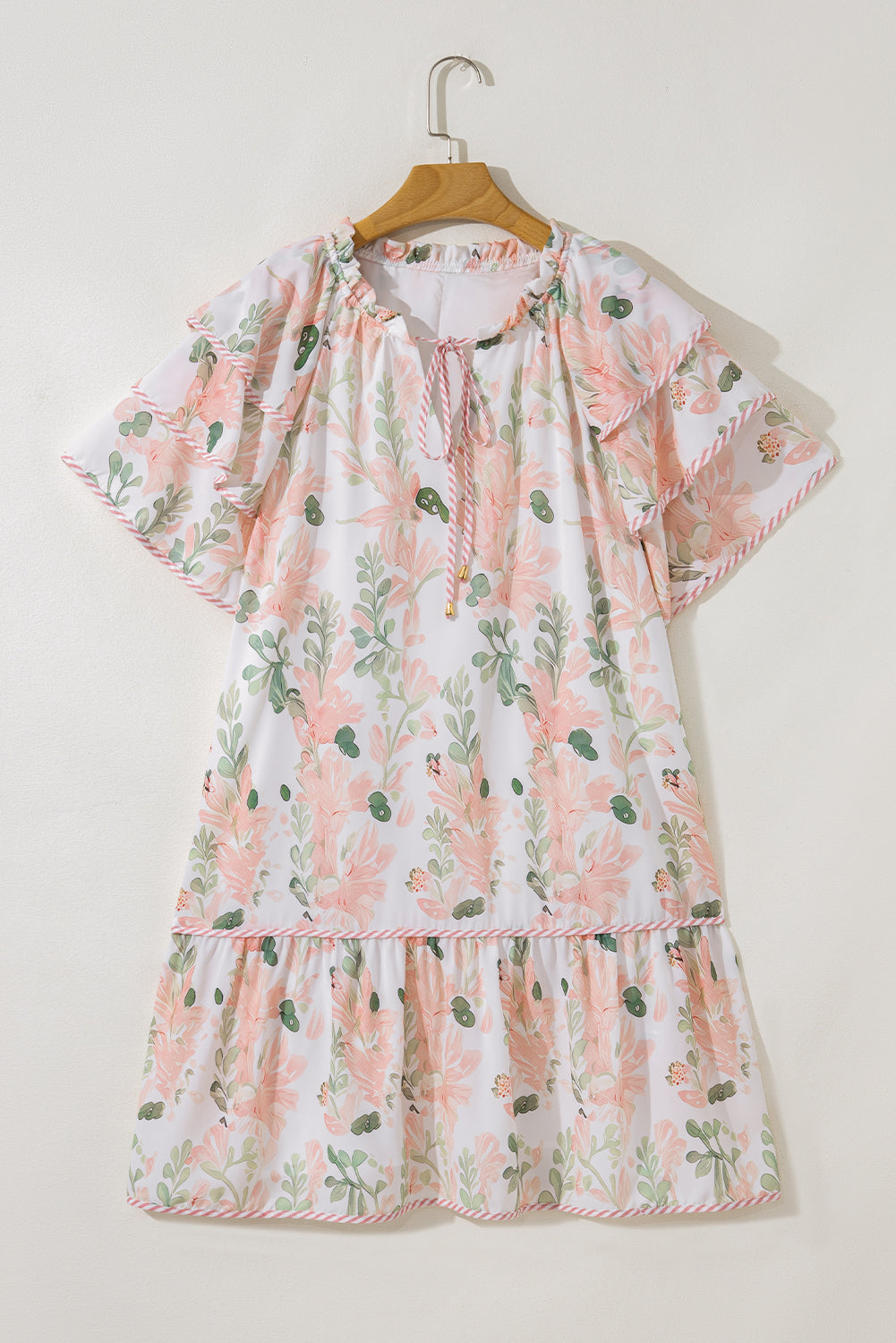 Plus Size Floral Print Striped Detail Short Summer Dress BB Fashion Outlet