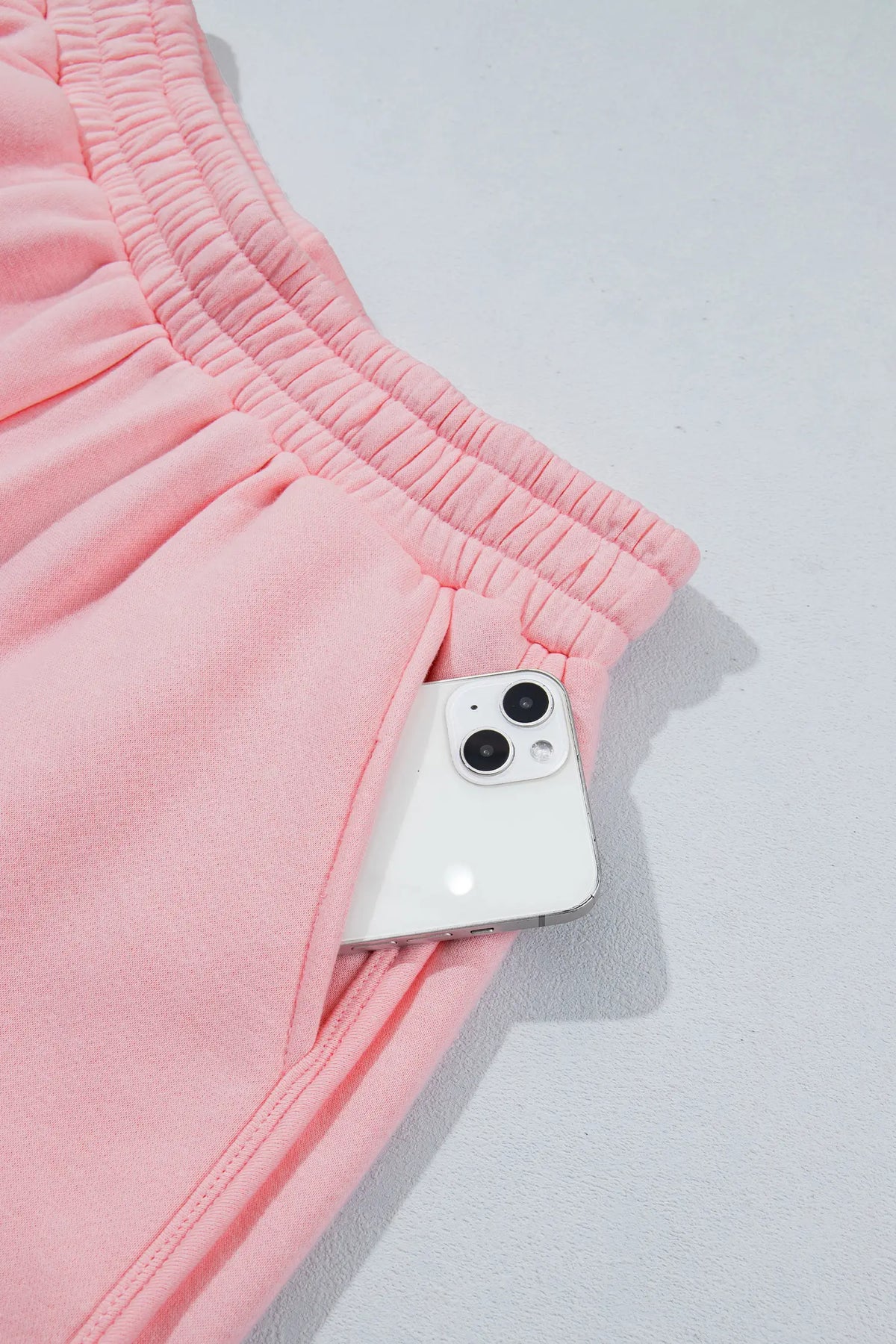 Light Pink High Neck Exposed Seam Drop Shoulder Baggy Pullover Short Set