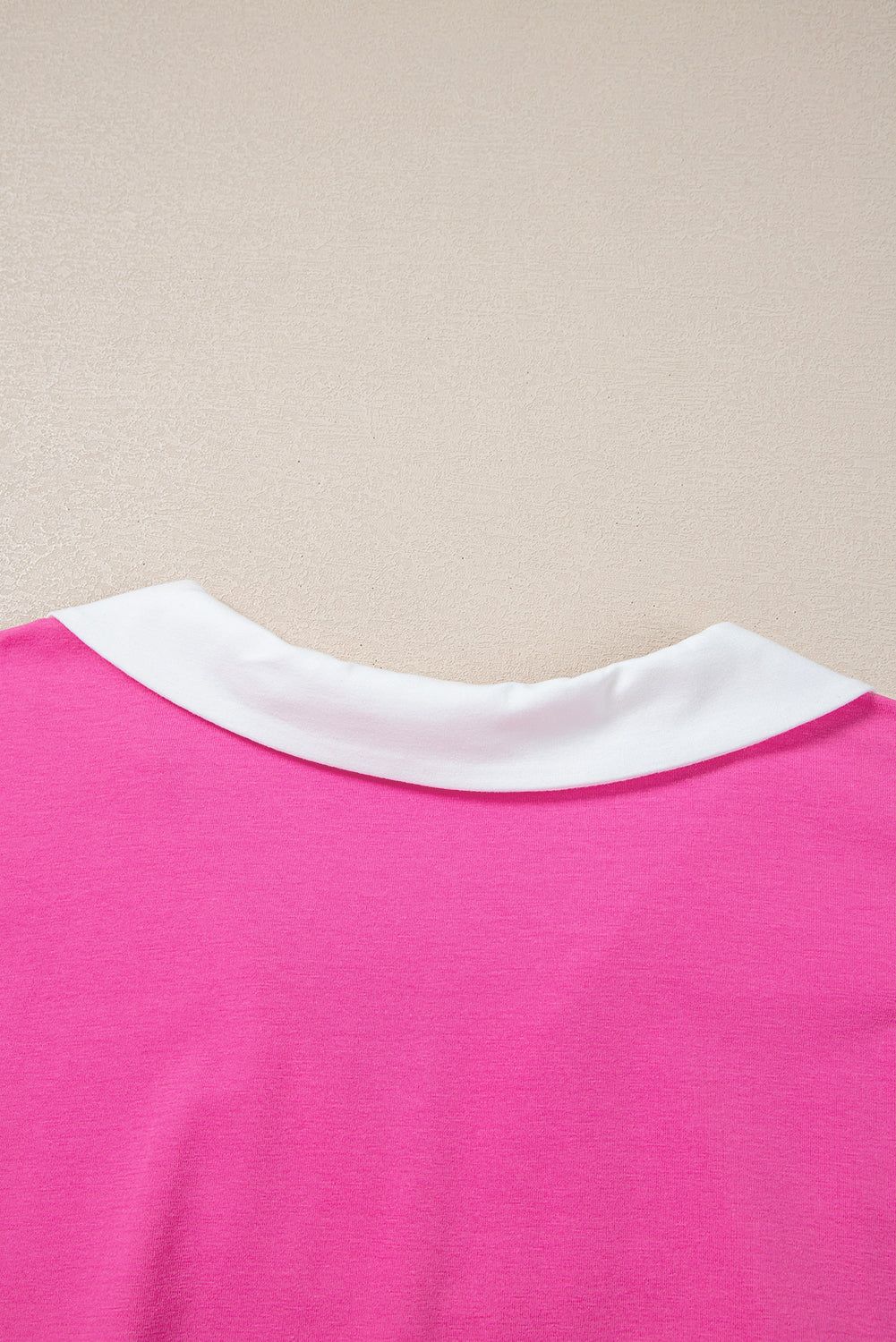 Pink Contrast Trim Collared Split Neck Short Sleeve Plus Size Top BB Fashion Outlet