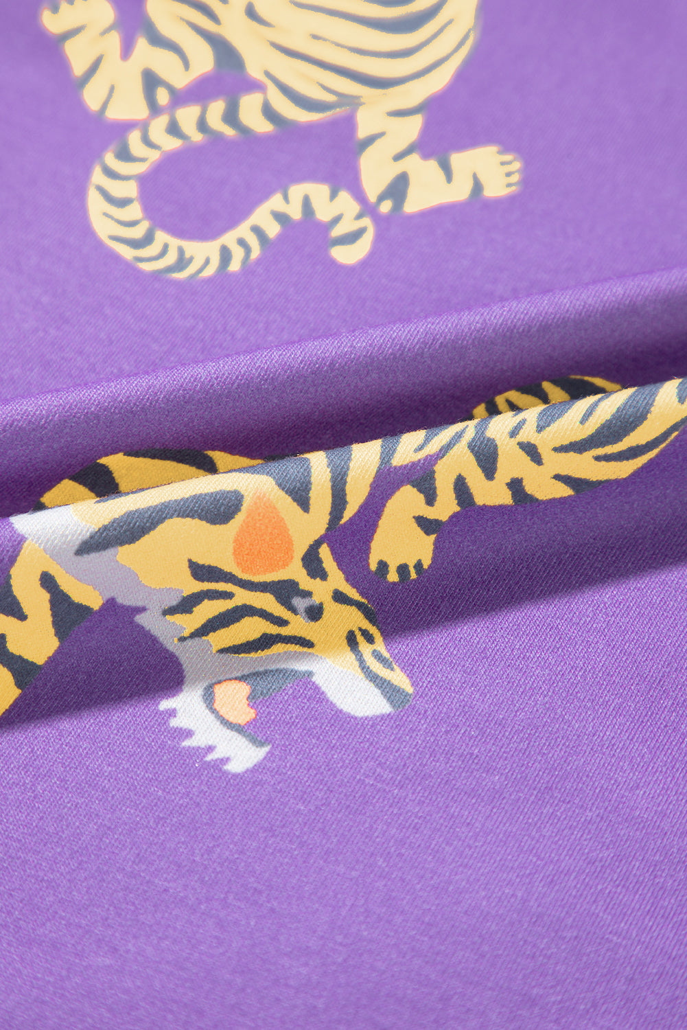 Purple Allover Tiger Printed Patch Pocket Loose T Shirt eAura