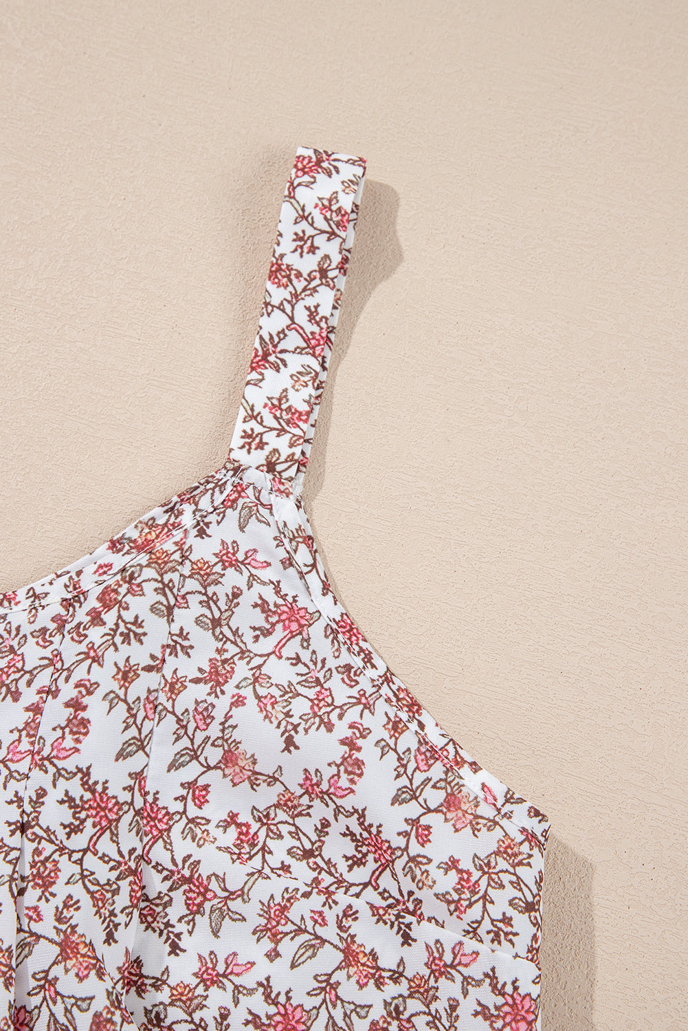 Pink Bohemian Floral Pleated U Neck Vest eAura