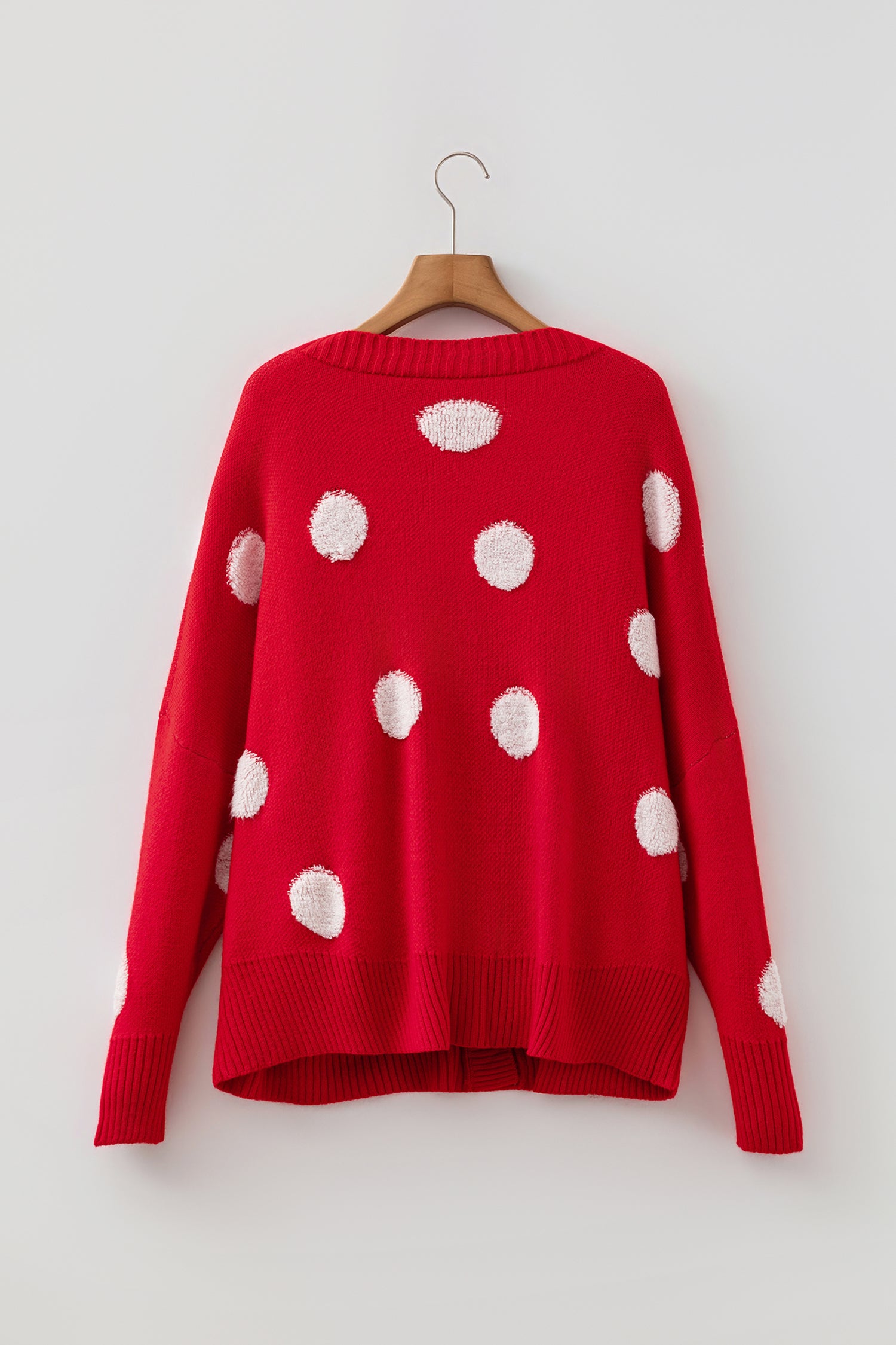 Polka Dot Button Front Oversized V Neck Cardigan – Beige