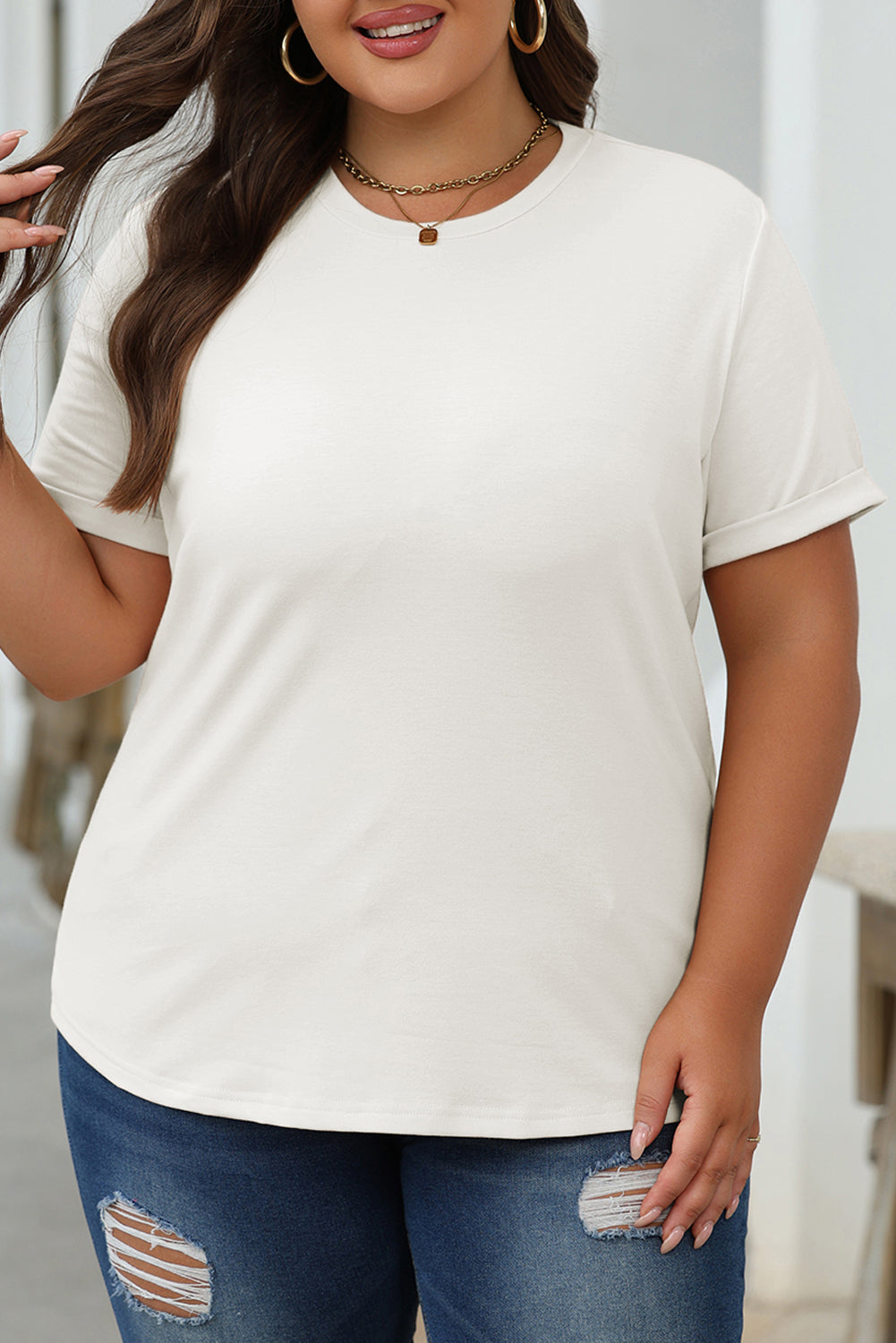 Casual Plain Crew Neck Tee T-Shirt