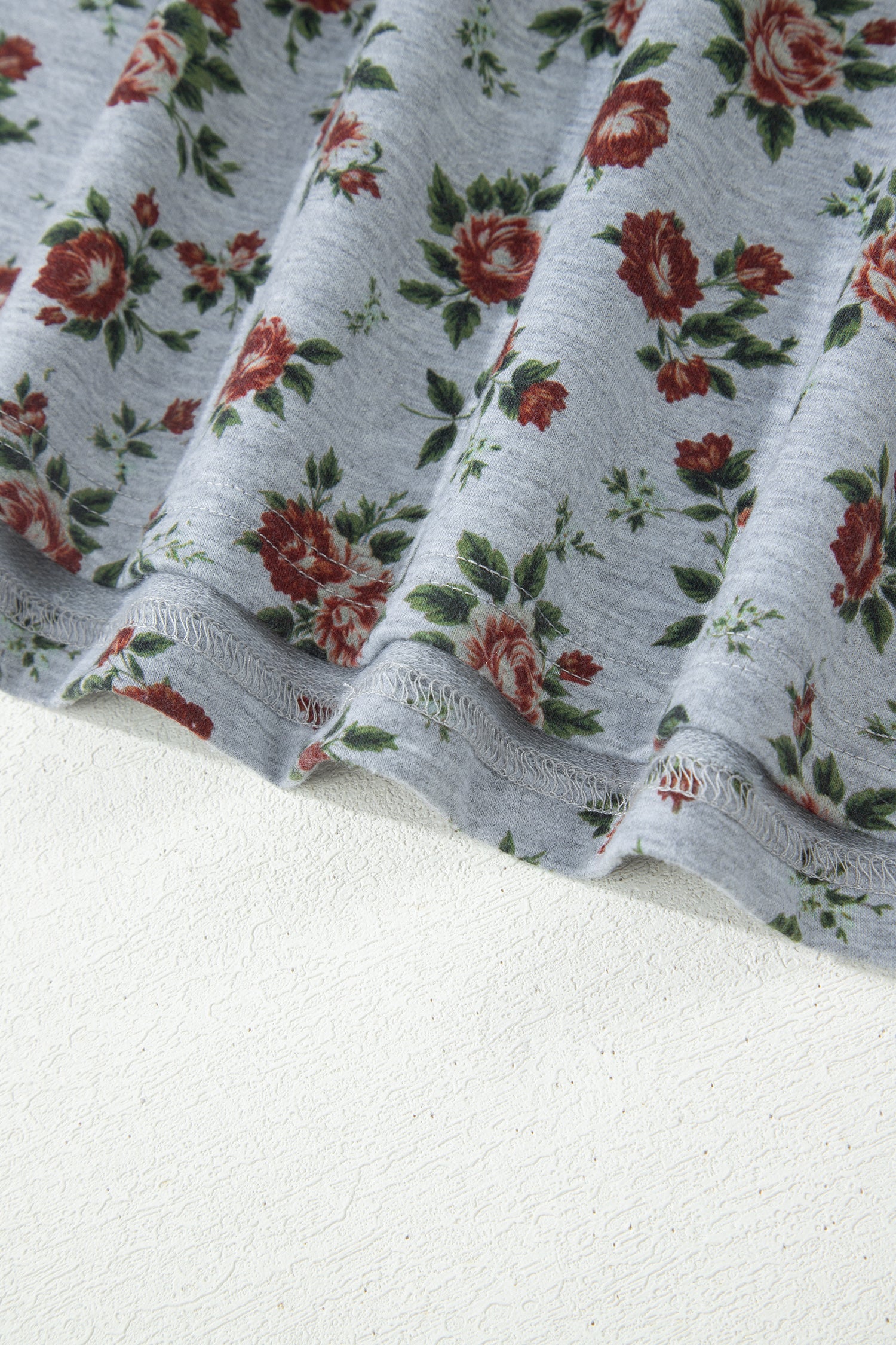 Retro Floral Print Denim Patchwork Plus Size Polo Tee