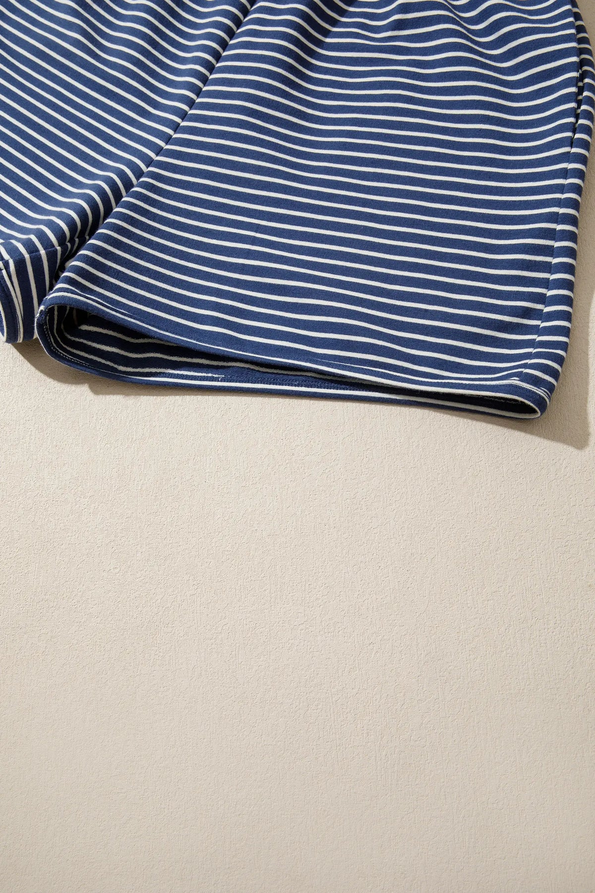Ribbed Patchwork Mock Neck Baggy Pullover Matching Shorts Set – Blue Stripe
