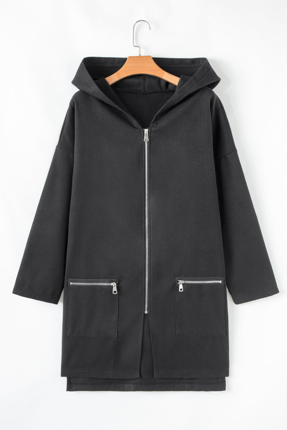Fiery Red Solid Color Casual Zip up Hooded Coat BB Fashion Outlet