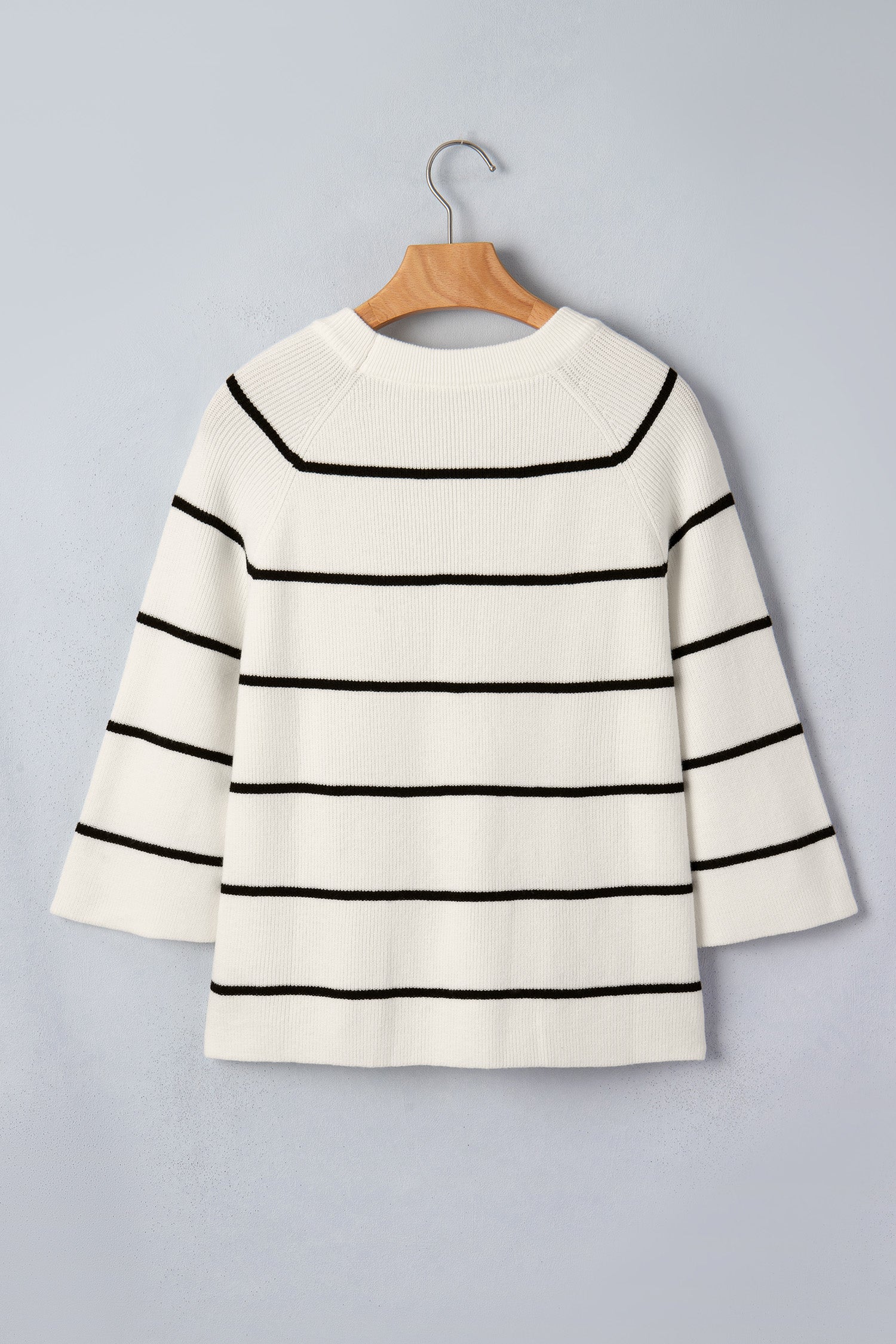 Ribbed Knit Half Sleeve Loose Sweater Tee – White Stripe