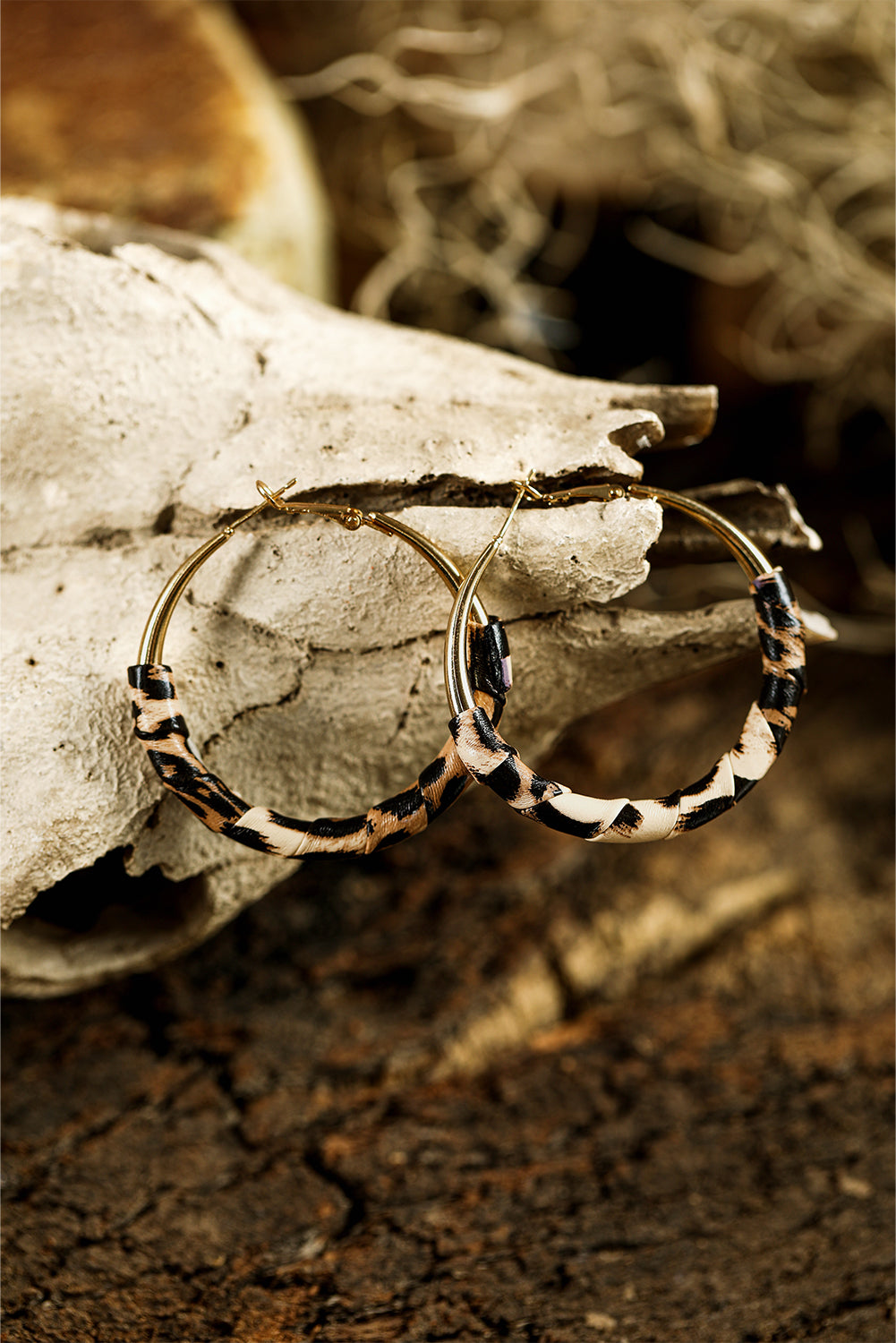 Gold Coloured Leopard Large Hoop Earrings