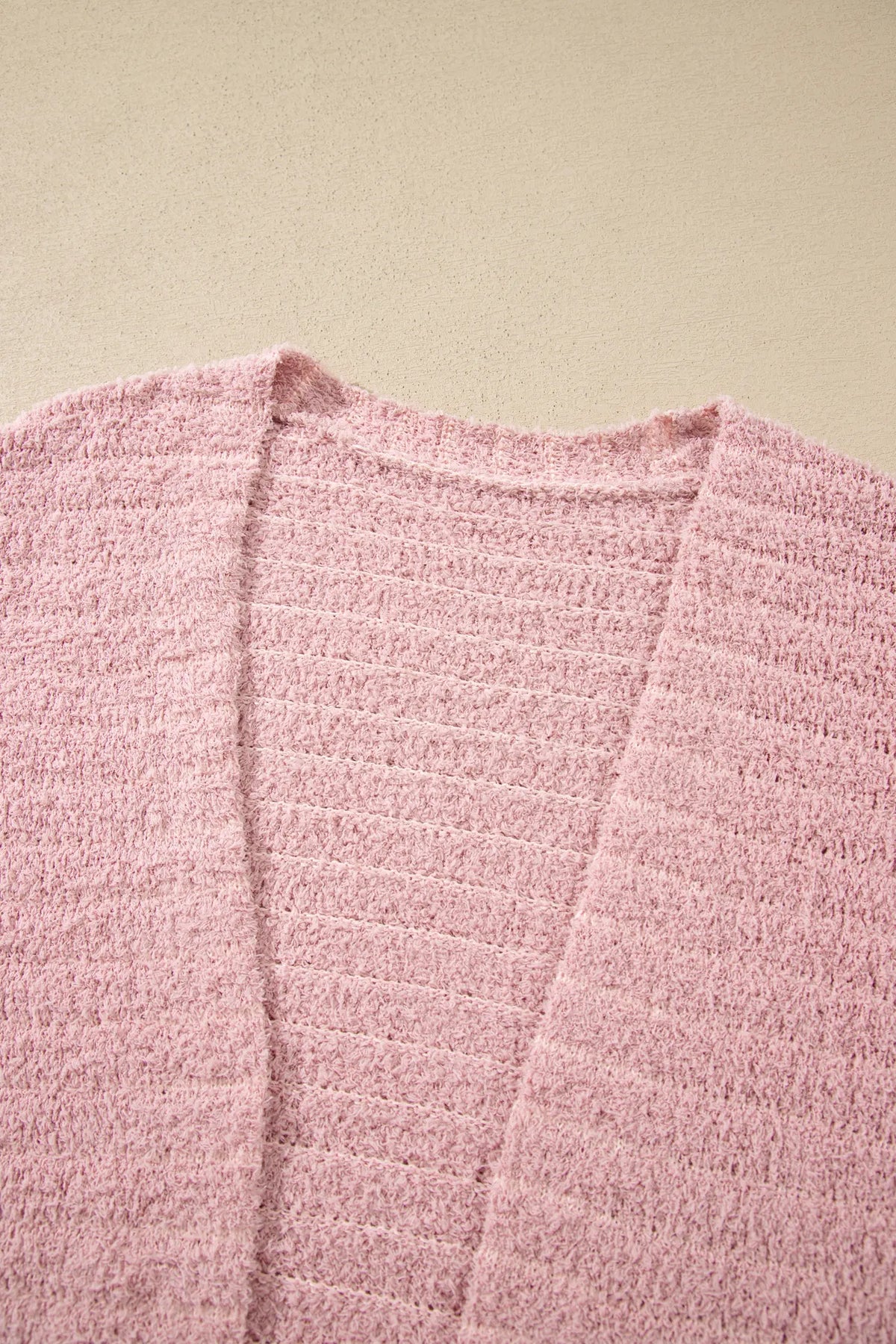 Open Front Soft Fuzzy Ribbed Sweater Cardigan – Light Pink