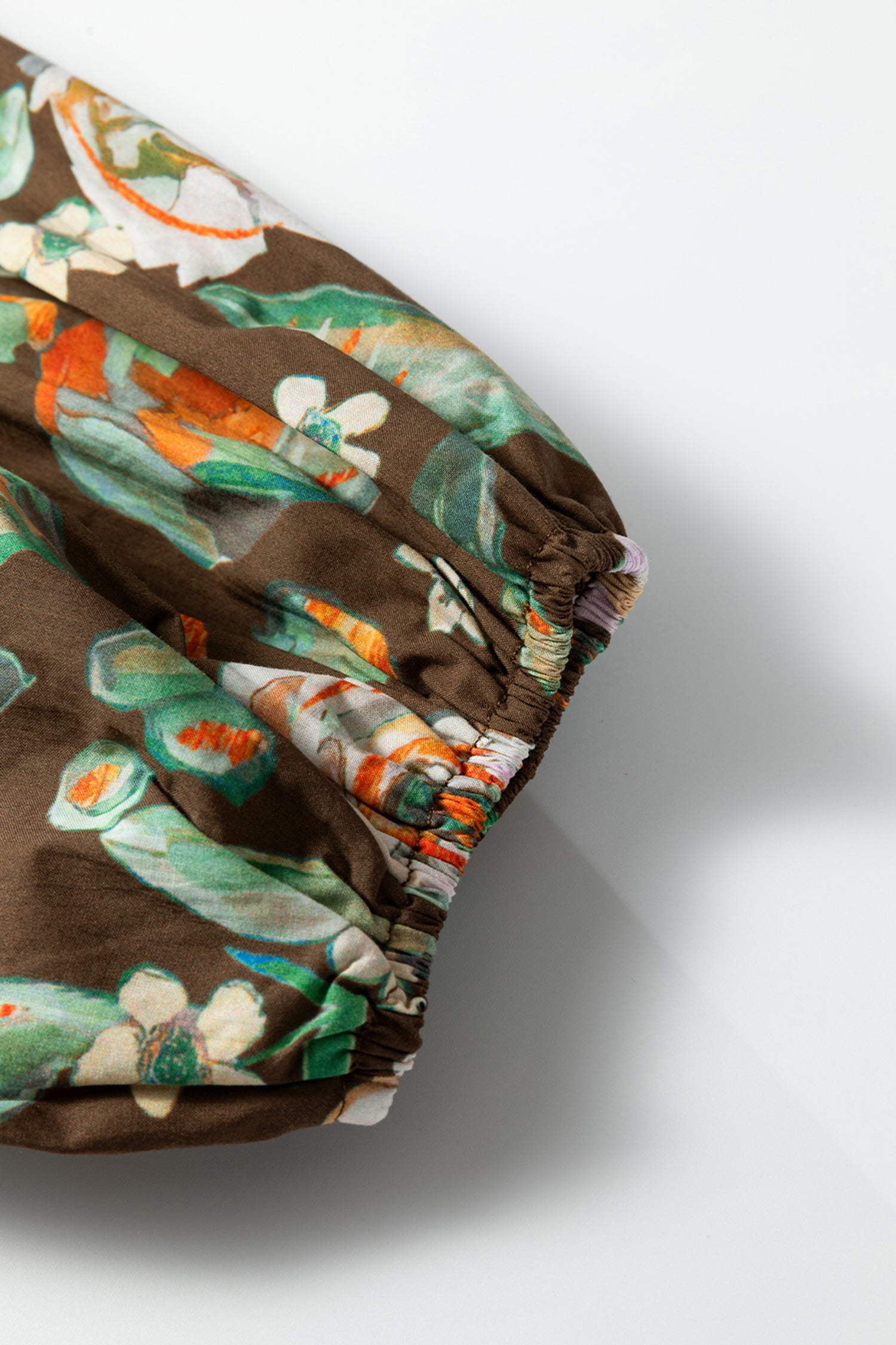 Brown Floral Print Contrast Trim V-Neck Pocketed Long Sleeve Mini Dress