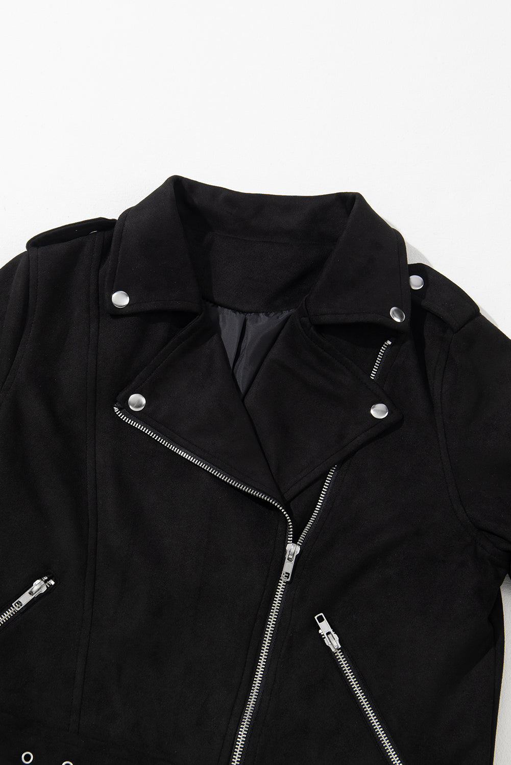 Black Asymmetric Zipper Belted Hem Jacket Beagle Boutique Fashion Outlet