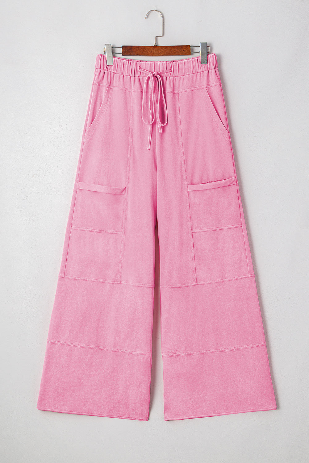 Mineral Wash Exposed Seam Drawstring High Waist Wide Leg Cargo Trousers eAura