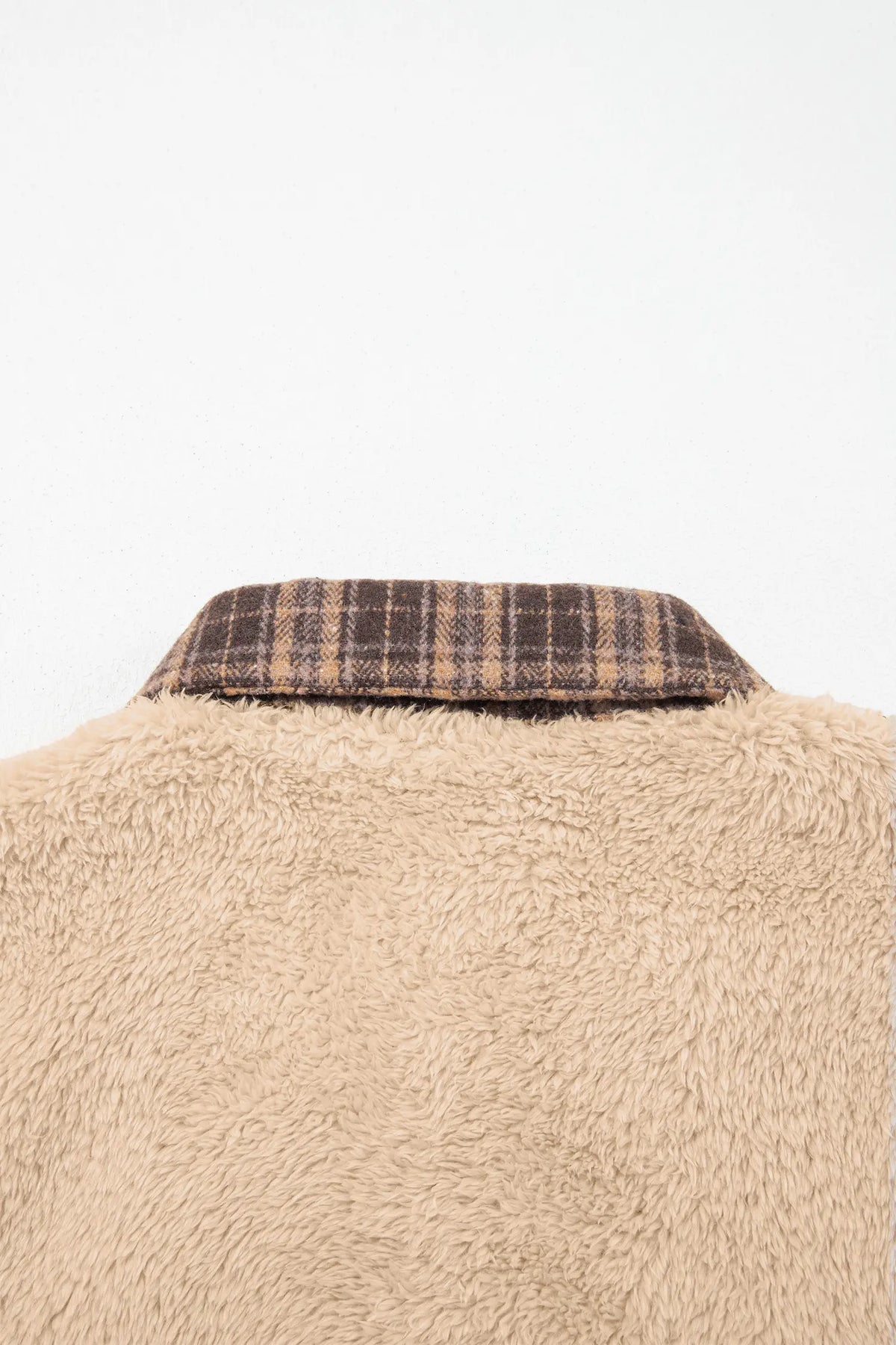 Fleece Pullover Sweatshirt with Plaid Collar & Button Front