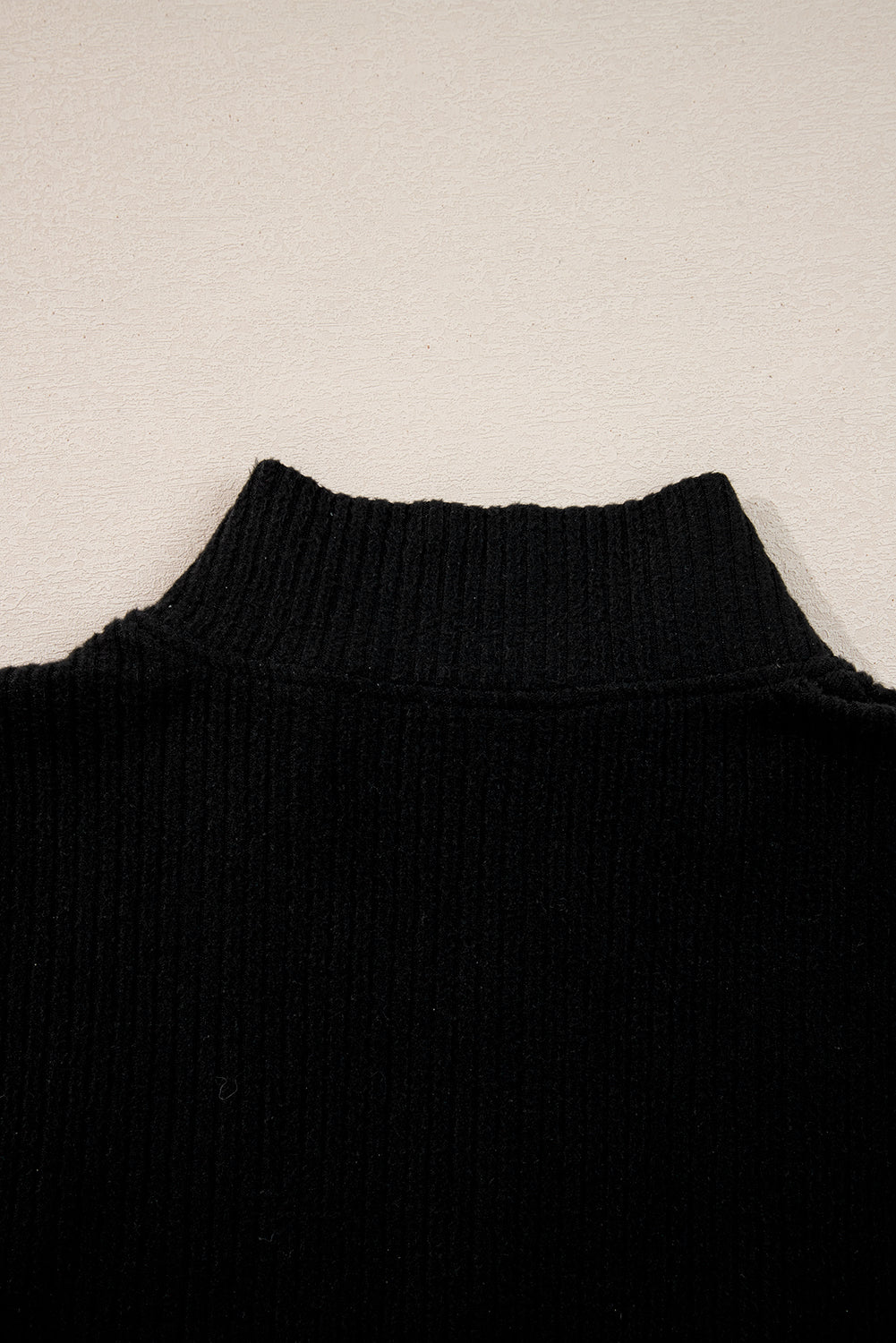 Black Ribbed Zip Stand Neck Drop Shoulder Pullover Bodycon Skirt 2pcs Set Dear-Lover Dropshipping