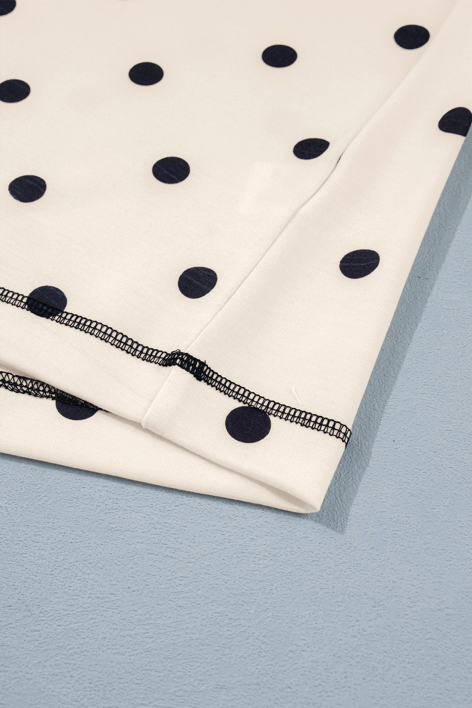 Exposed Seam Detail Polka Dot Loose Tee Drawstring Shorts Set – White