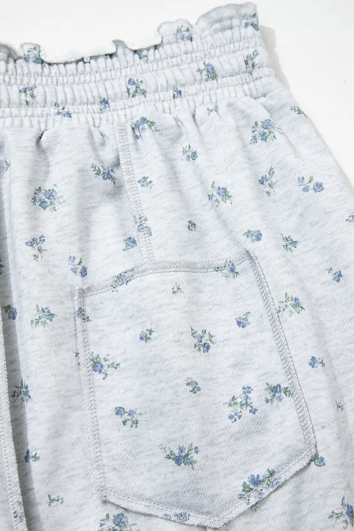 Floral Print Elastic Waist Regular Fit Pants – Grey