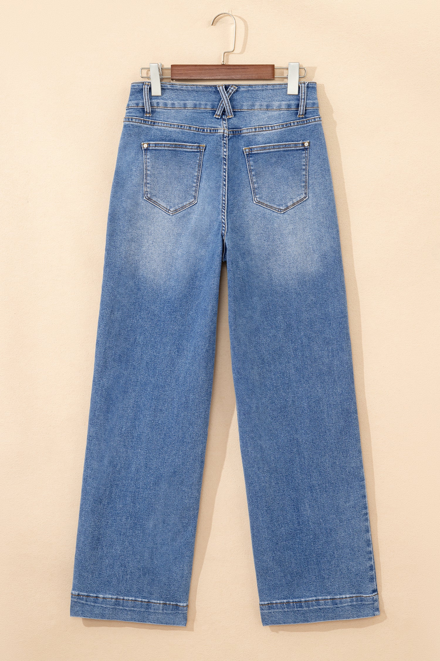Double Button Zip Fly Straight Leg Jeans - Bottoms/Jeans