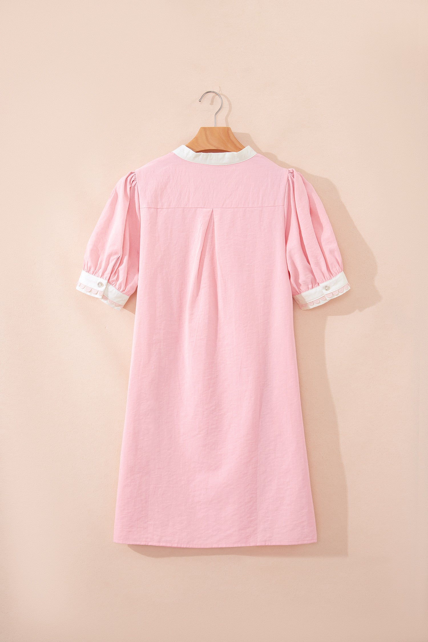 Scallop Colour Block Trim Puff Sleeve Mini Dress