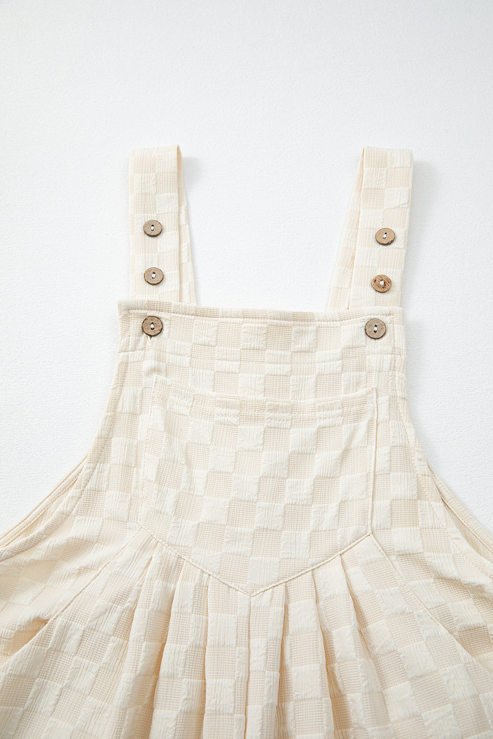 Beige Checkered Pocketed High Waist Wide Leg Overall eAura