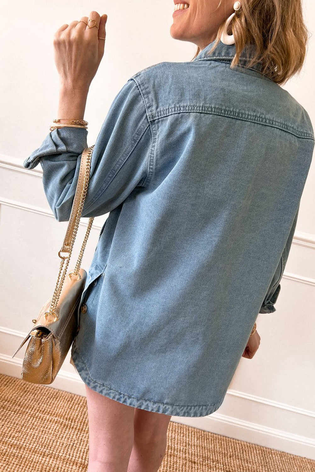 Dusk Blue Slit Buttons Pocketed Denim Jacket eAura