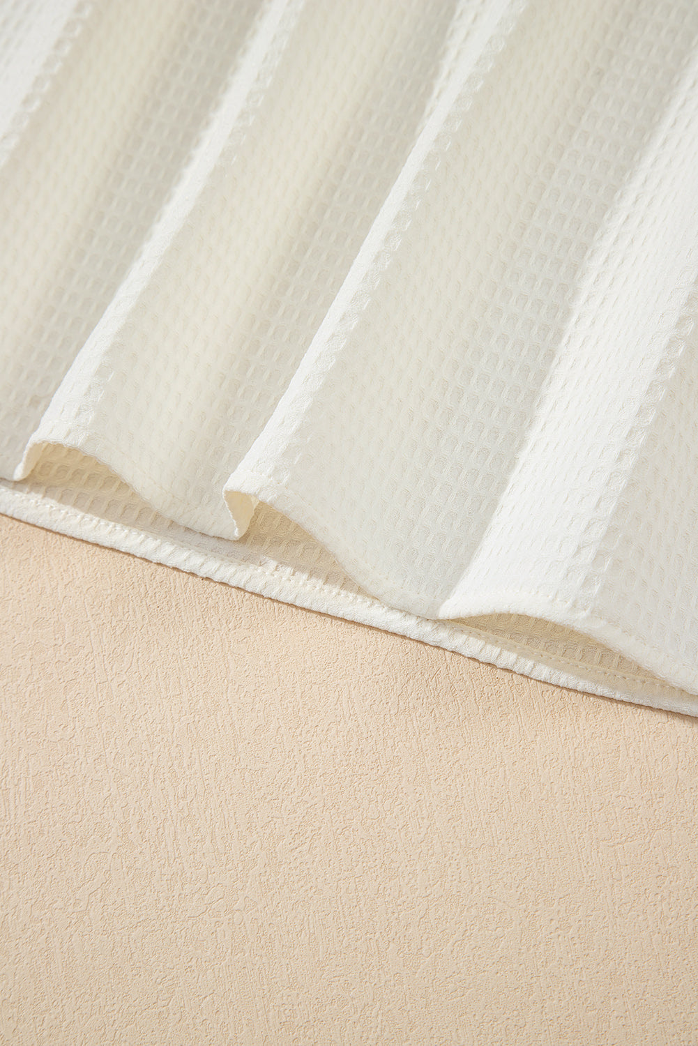 White Solid Colour Ruffle Trim Waffle Knit Blouse eAura