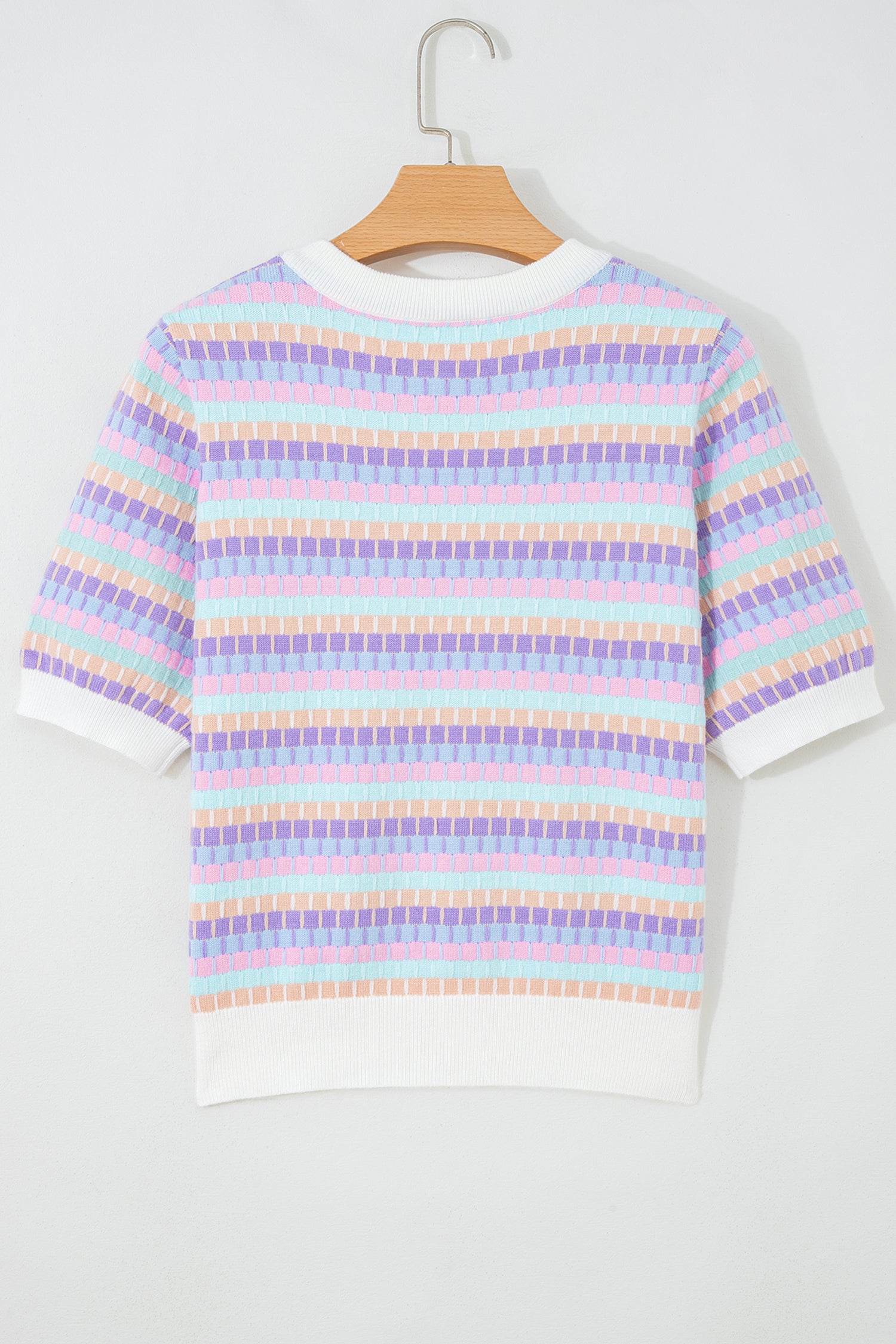 Abstract Striped Knit Short Sleeve Sweater