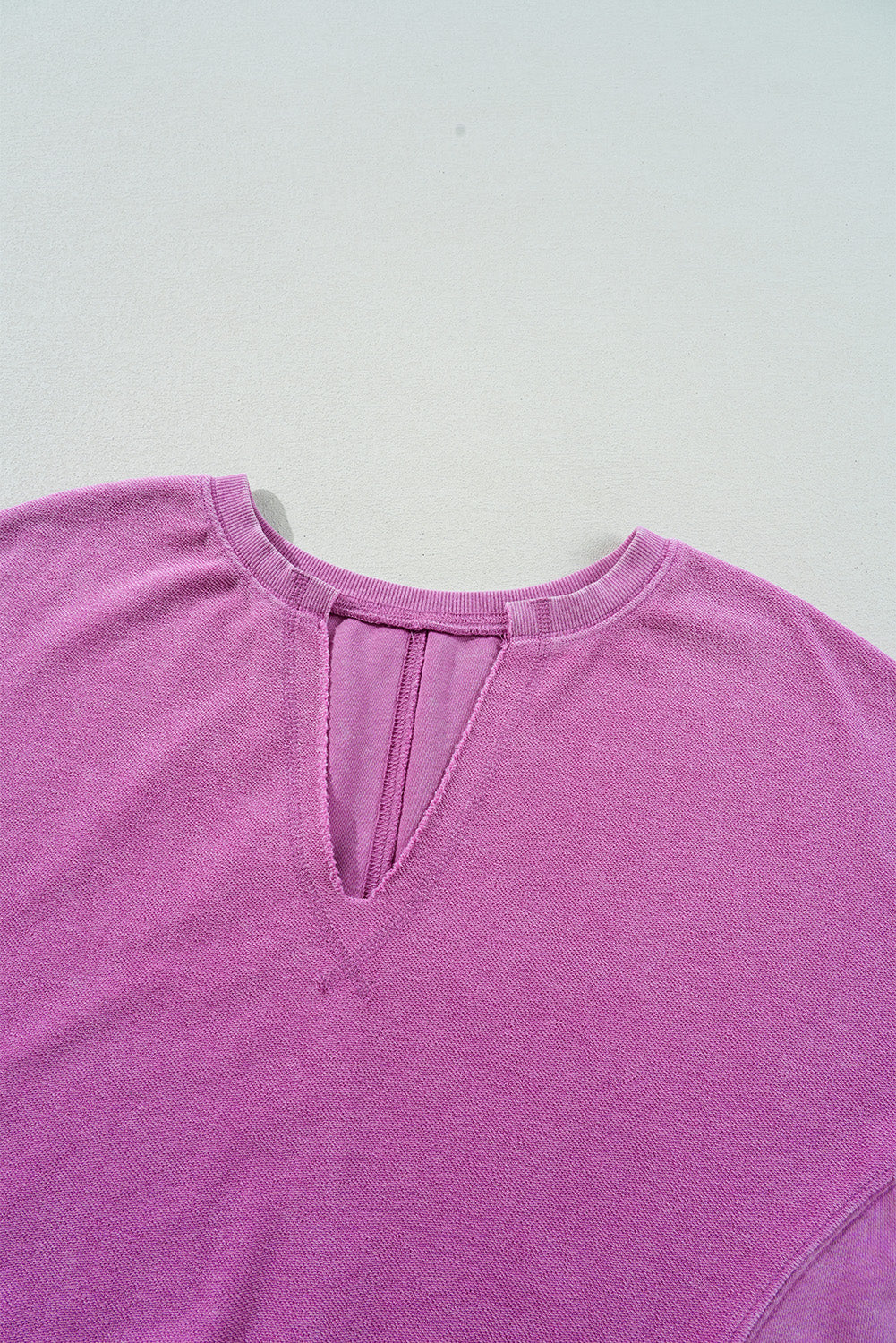 Bright Pink Solid Colour Notched Neck Drop Shoulder Sweatshirt Beagle Boutique Fashion Outlet