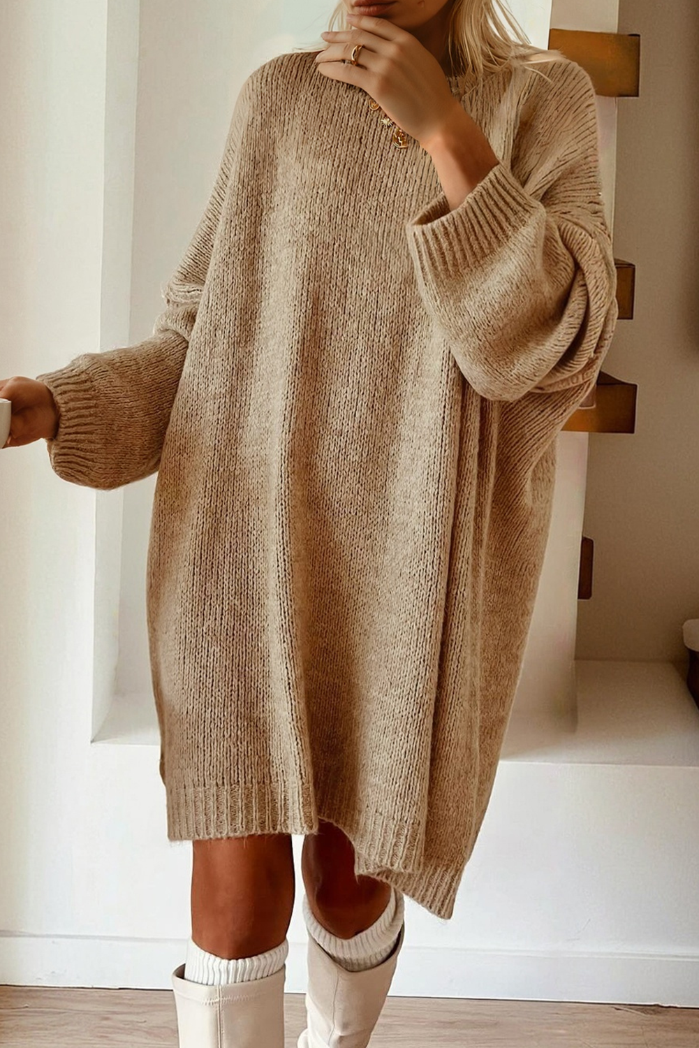 Oversized Drop Shoulder Slouchy Sweater Dress eAura