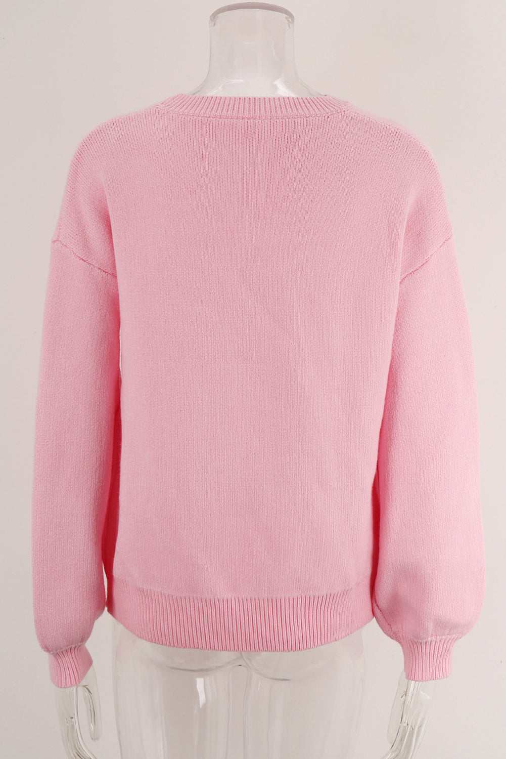 Pink Bow Graphic Drop Shoulder Round Neck Sweater eAura