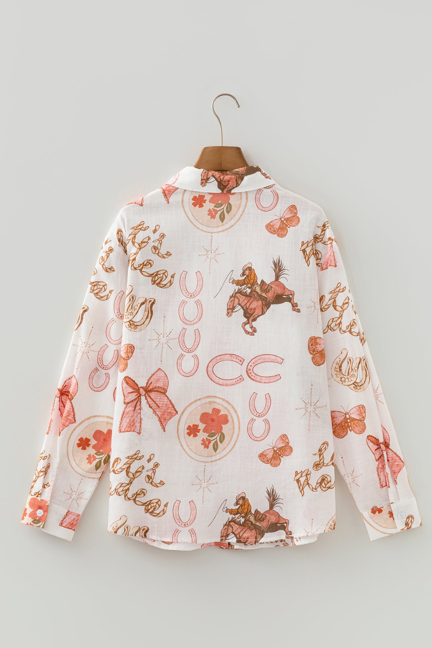 White Rodeo Cowgirl Print Western Button up Shirt - Tops/Blouses & Shirts
