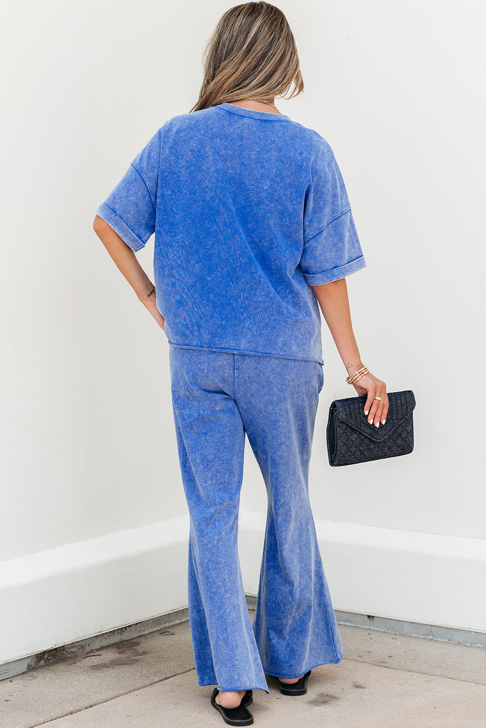Ashleigh Blue Acid Wash Star Patched Rolled Trim Trousers Co-ord eAura