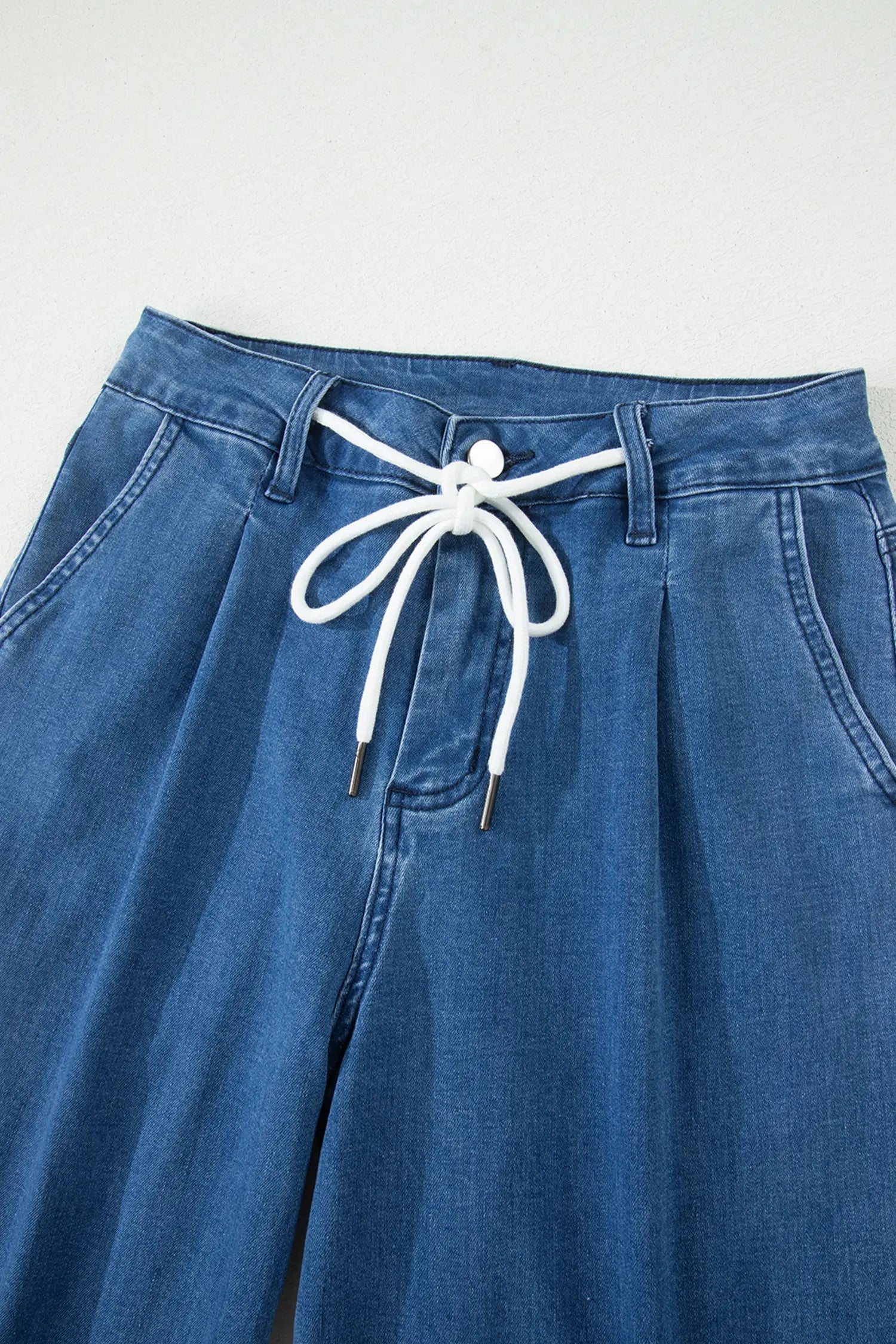 Dusk Blue Lace-up Pull on Wide Leg Jeans