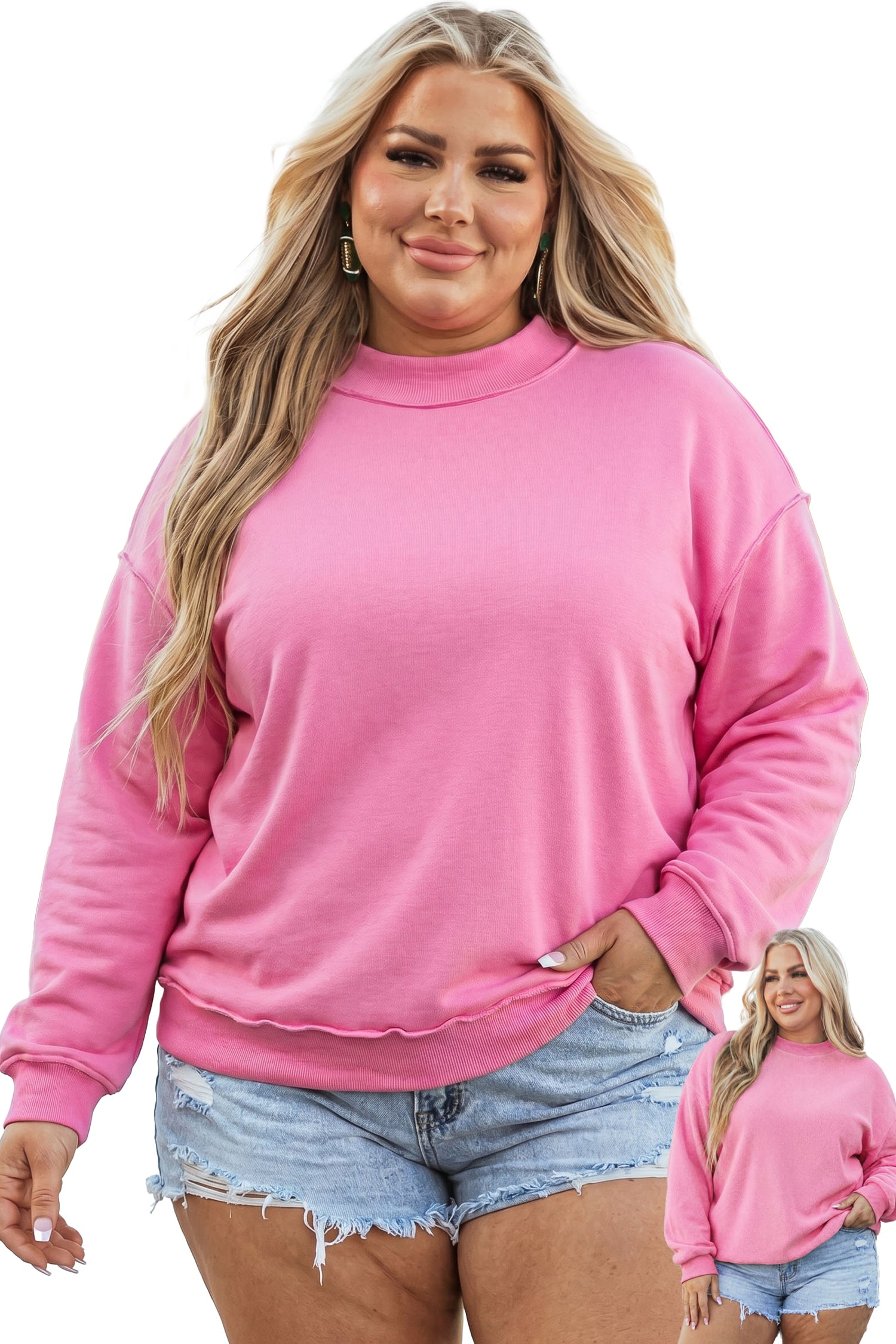 Exposed Seam Detail Reversible Double Wear Plus Size Sweatshirt – Bright Pink
