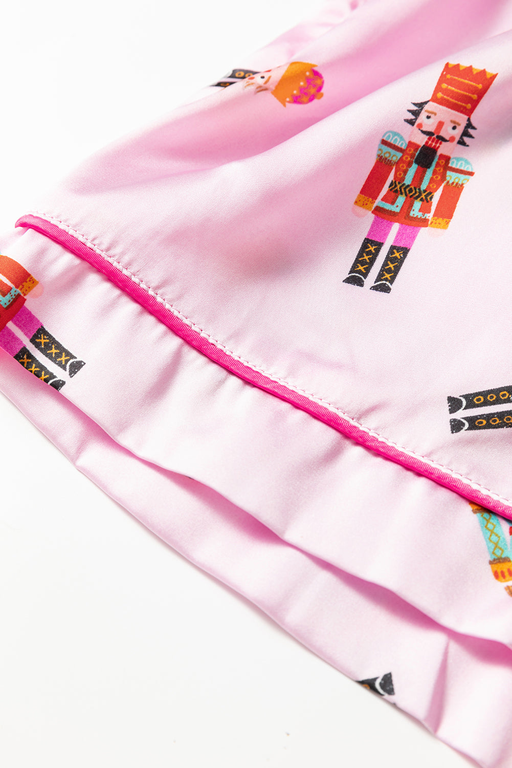 Nutcracker Print Contrast Trim Tied up Bow Silky 2pcs Pajama Set - eAura