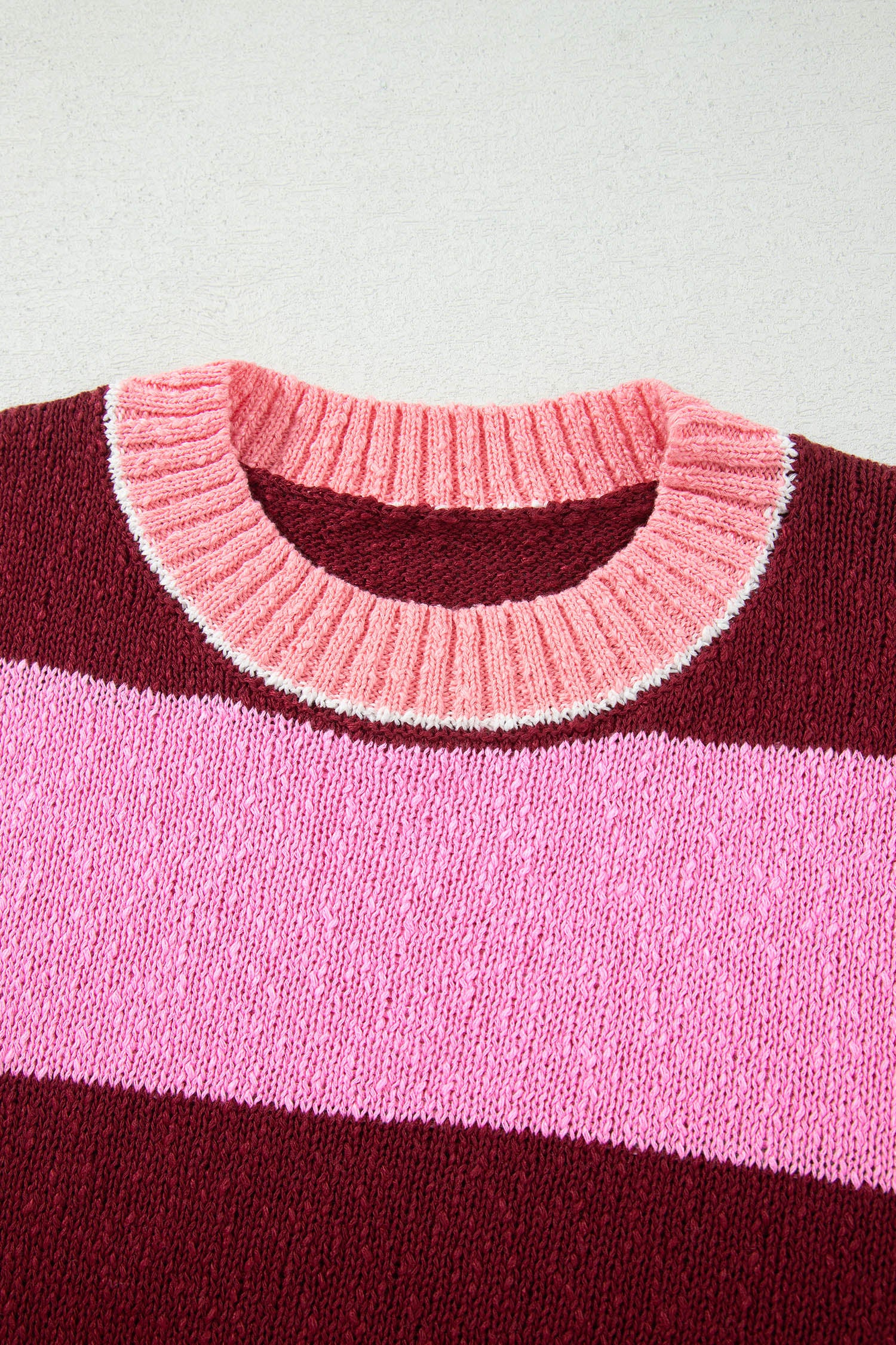 Striped Drop Shoulder Long Sleeve Pullover Regular Fit Knit Sweater – Pink Stripe